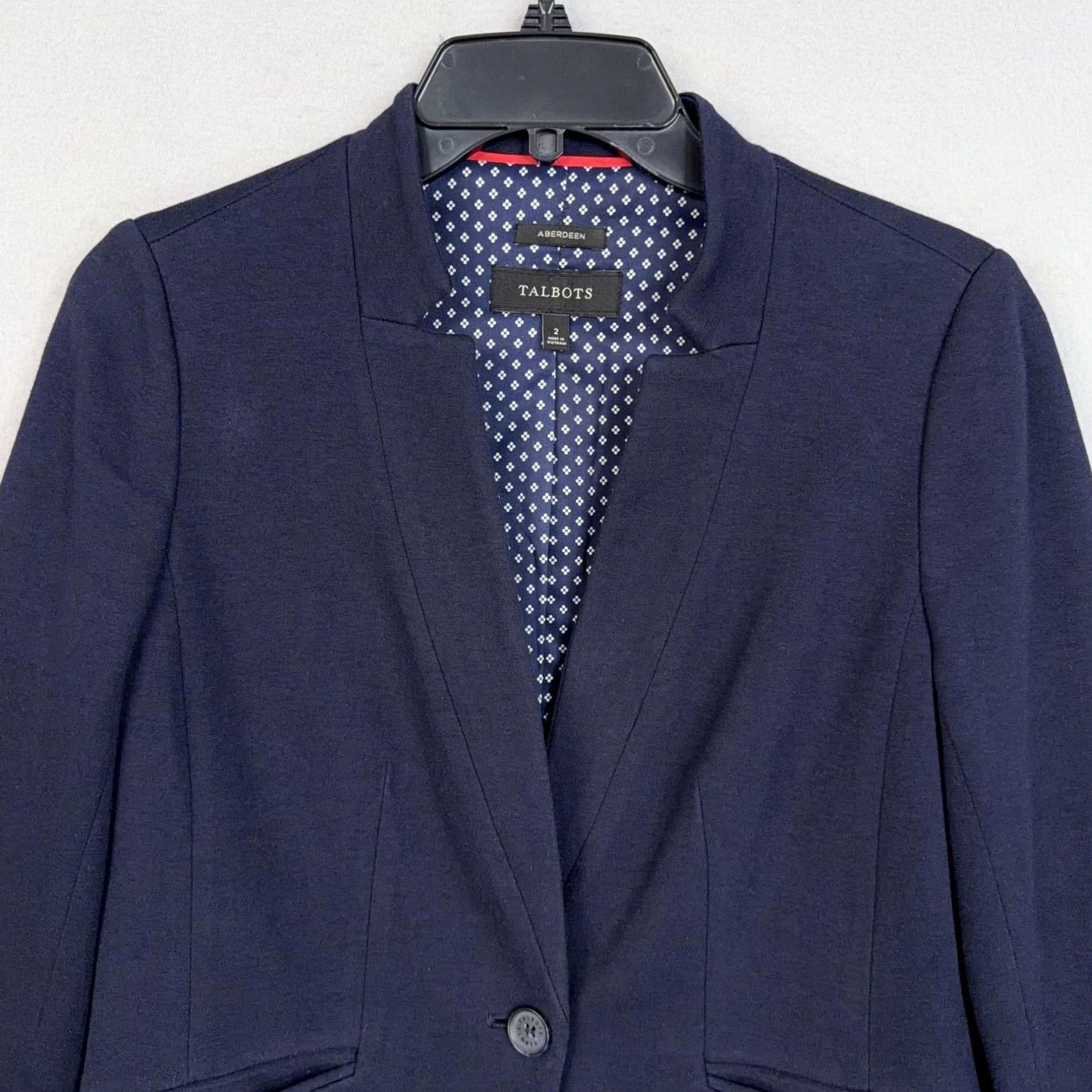 Talbots Talbots Blazer Navy Aberdeen One Button Knit Lined Career Jacket Womens 2 Blue Stretch Dressy Workwear Mens? Size XS / US 0-2 / IT 36-38 - 2 Thumbnail