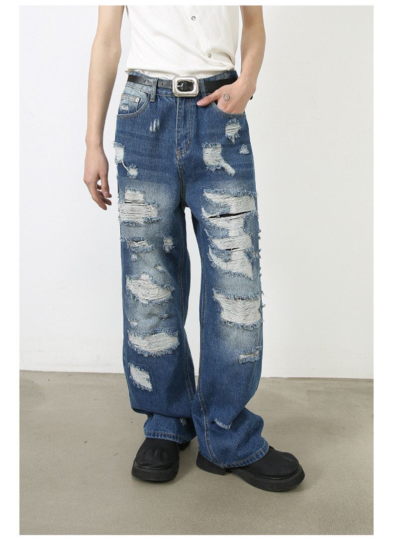 Jean American retro men's loose straight-leg ripped jeans Size US 32 / EU 48 - 2 Thumbnail