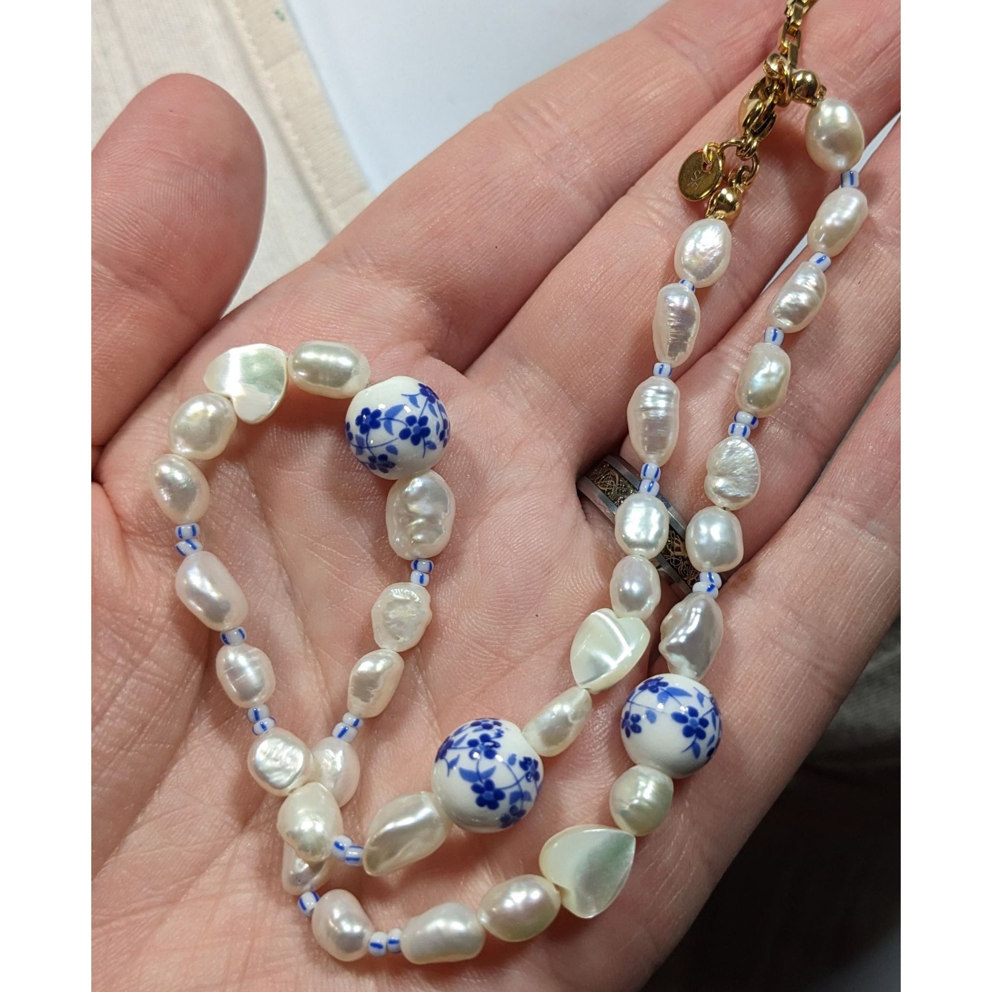 Other Elegant Freshwater Pearl And Porcelain Floral Beaded Necklac Size ONE SIZE - 3 Thumbnail