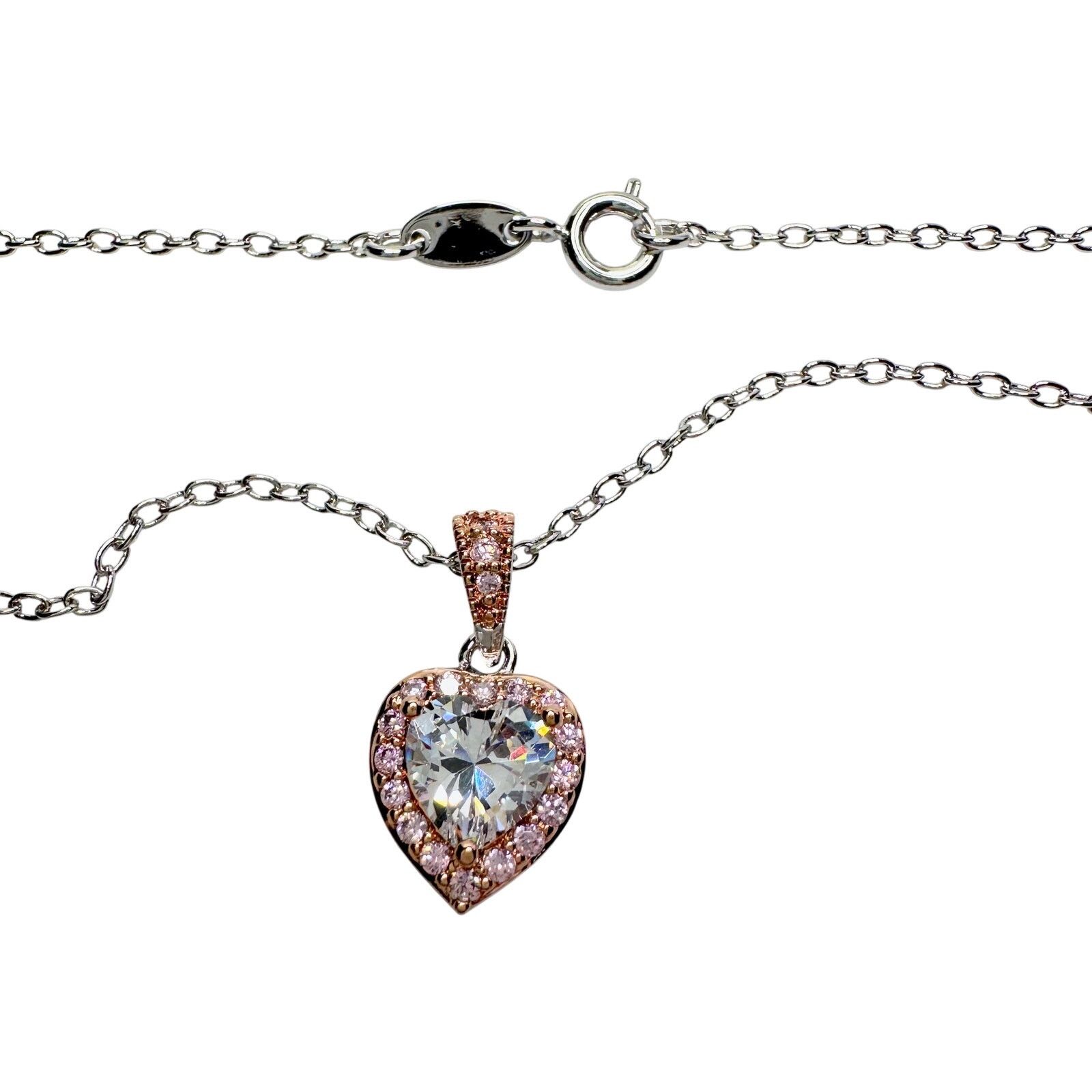 Other Pretty Rhodium Plated Pink Topaz and Zirconia Heart Necklace Size ONE SIZE - 7 Thumbnail