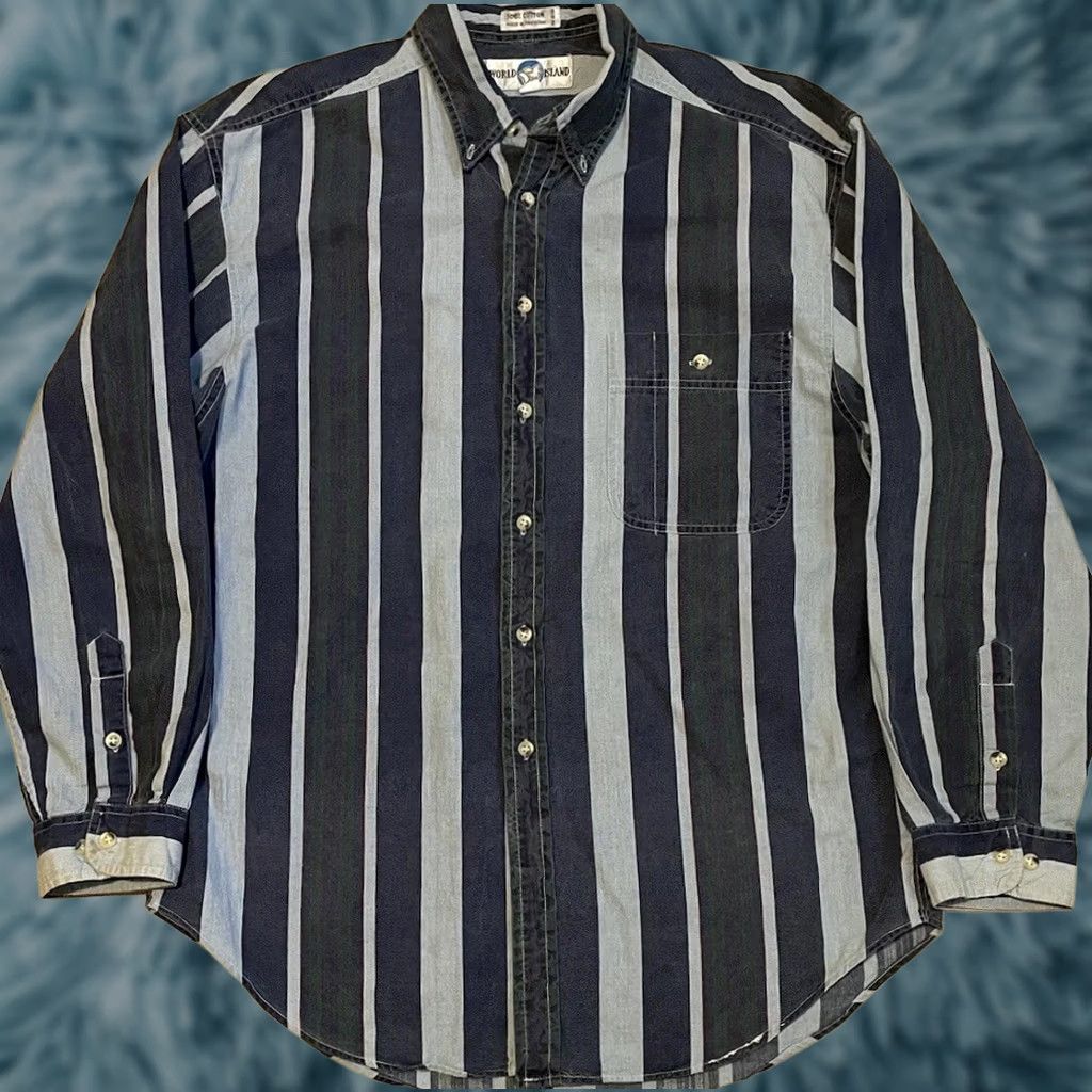 Gotcha VINTAGE 90s Striped Faded Button-Up Shirt Blue L Surf Skate Beach Grunge AOP Vaporwave Gotcha OP Mens Size US L / EU 52-54 / 3 - 1 Thumbnail