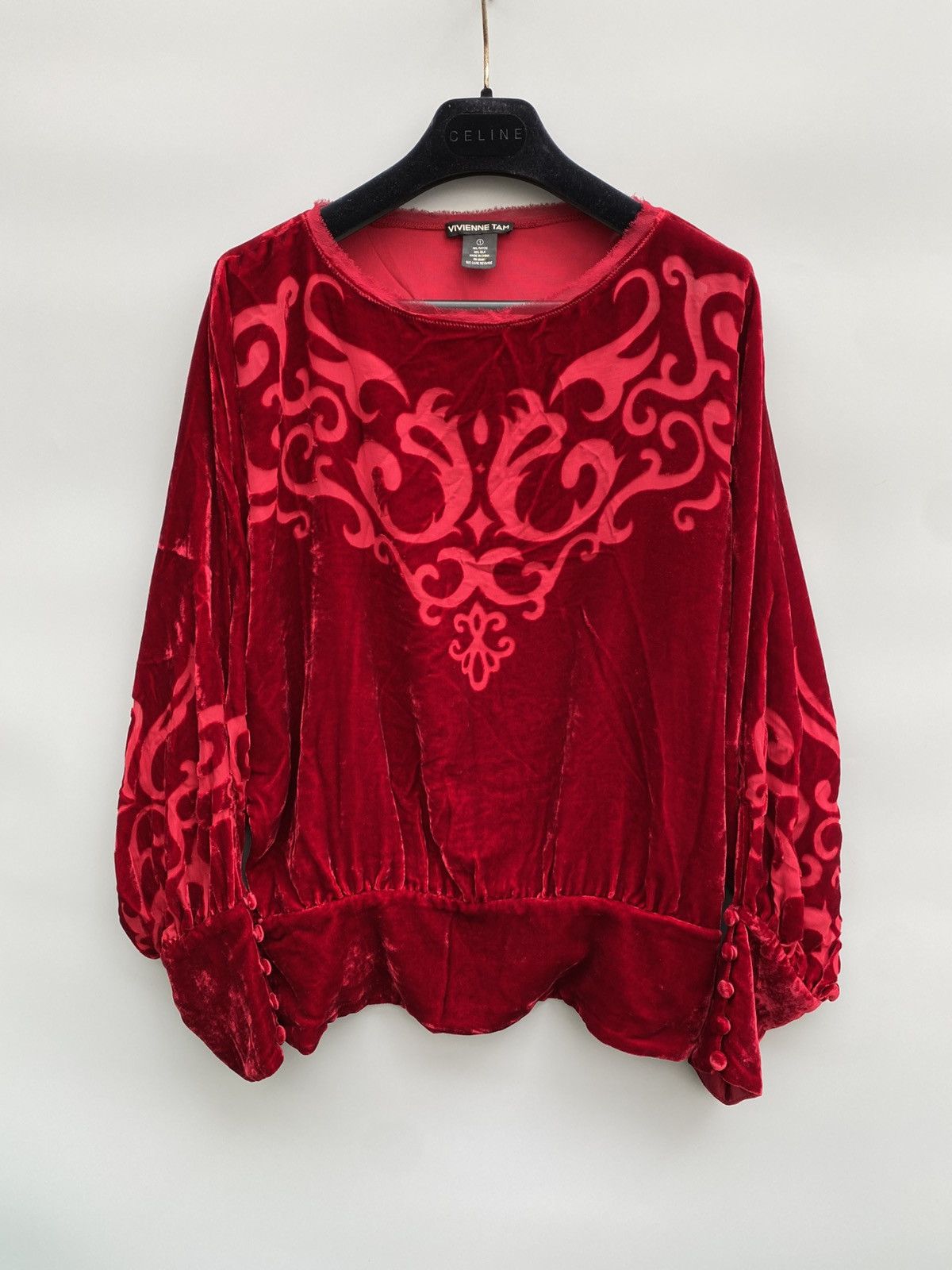 Vivienne Tam 90s Vivienne Tam- Flames Batwing Velvet Blouse Size M / US 6-8 / IT 42-44 - 12 Thumbnail