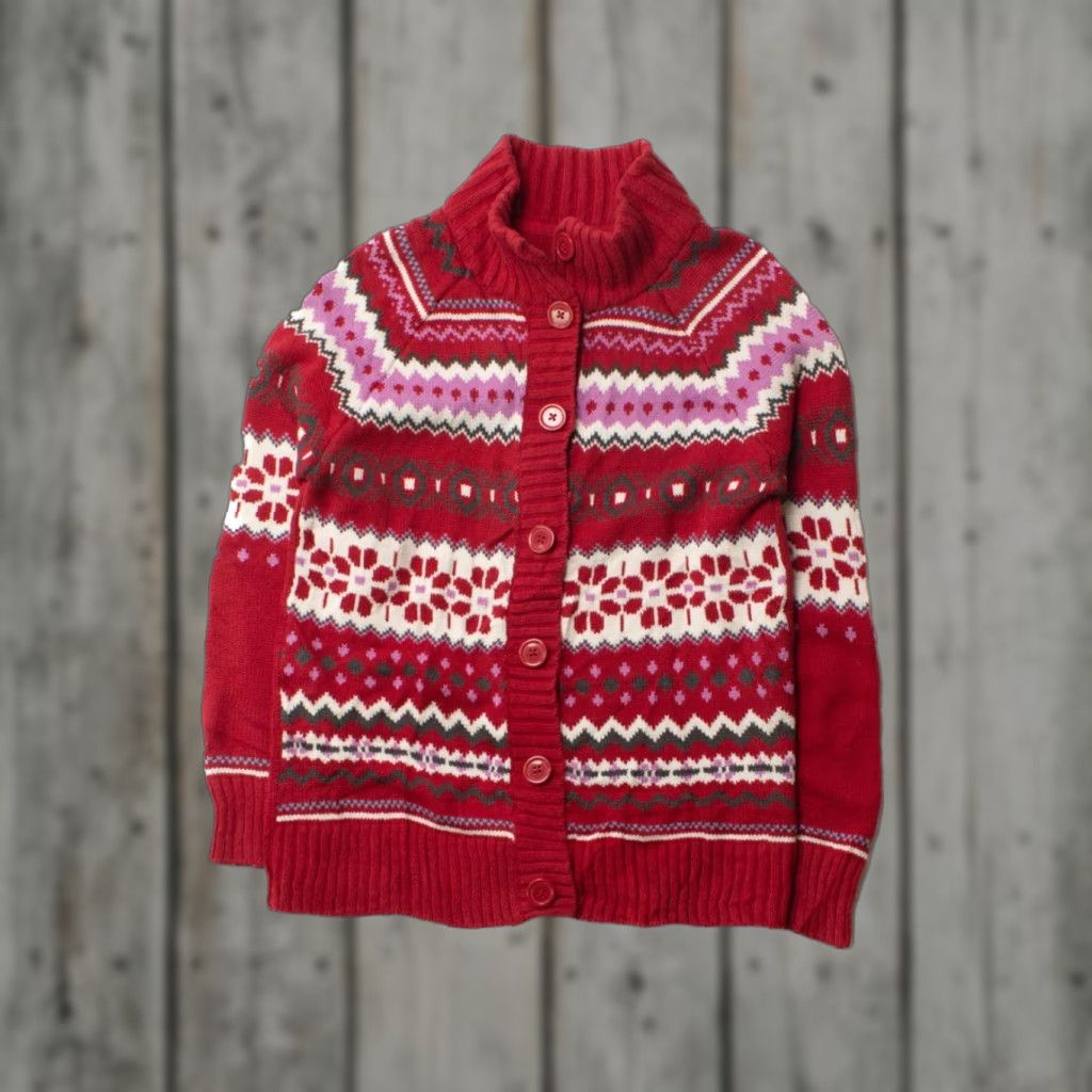 Basic Editions VINTAGE Red Fair Isle Button Up Sweater Medium Basic Editions 1990s Cotton / Acrylic Mens Womens Boys Girls Size M / US 6-8 / IT 42-44 - 1 Thumbnail