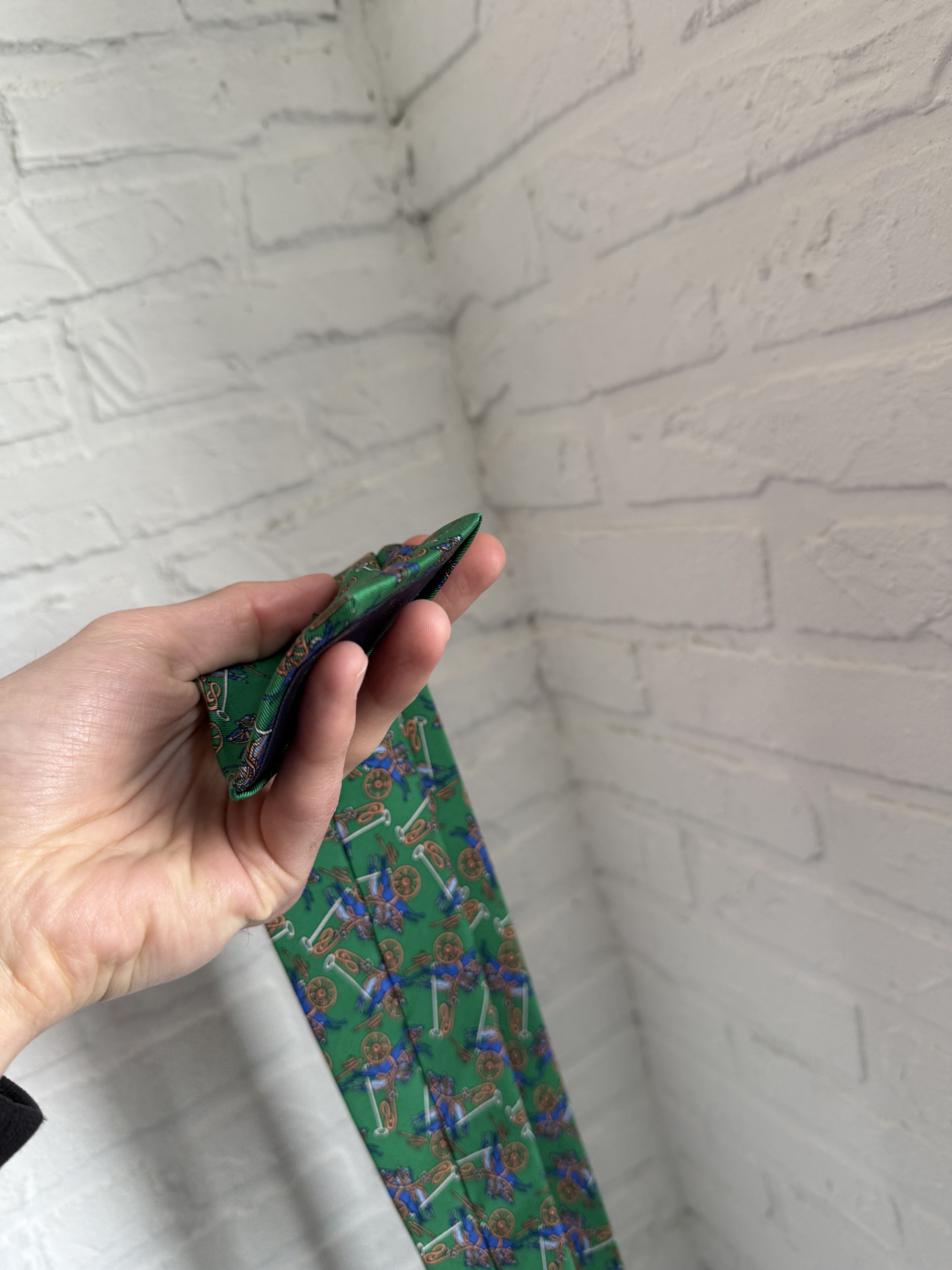 Hermes Hermes Paris Silk Tie Green Equestrian Horse Carriage Print Size ONE SIZE - 5 Thumbnail