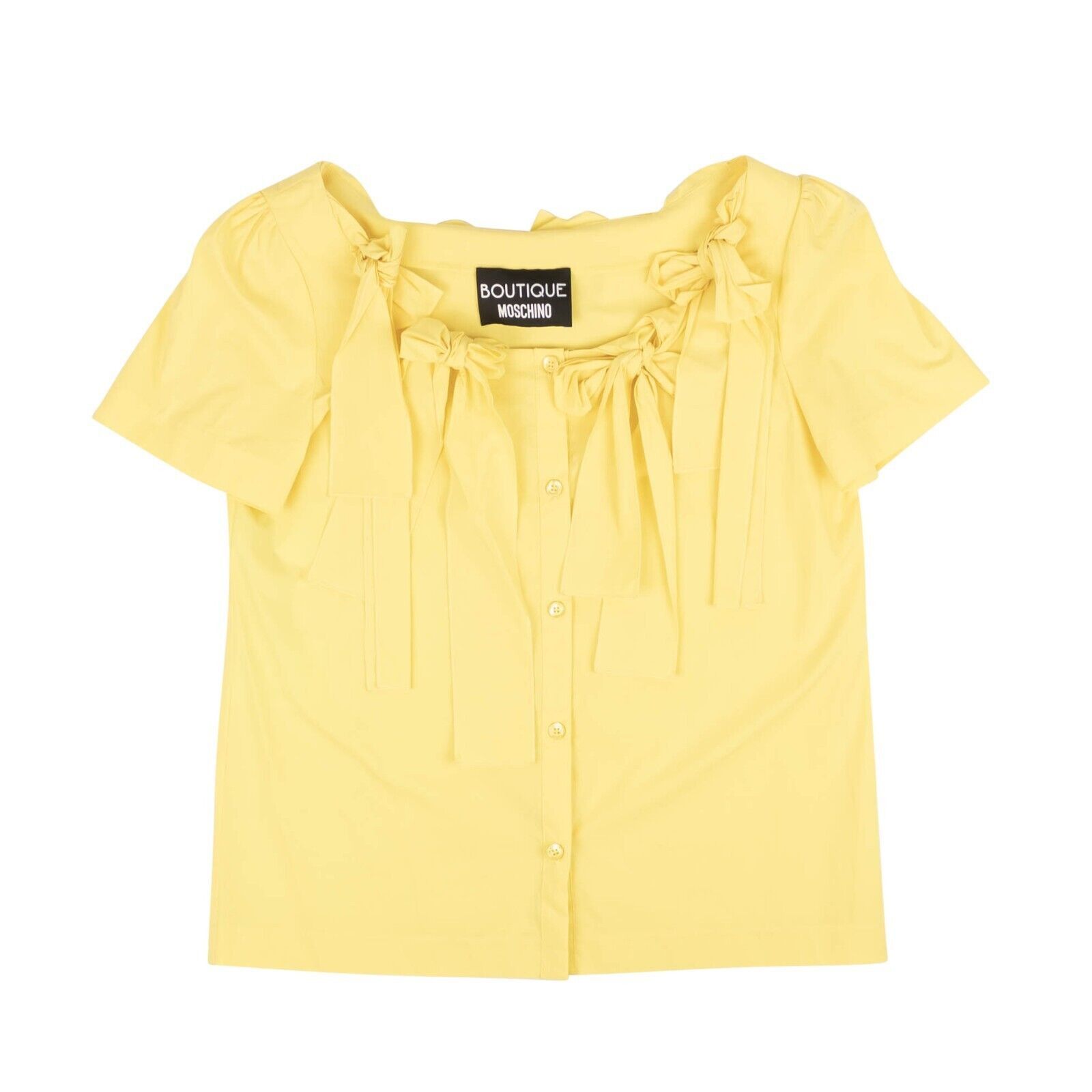 image of Moschino Boutique Yellow Bow Accented Show Sleeve Blouse Size 2/38, Women's