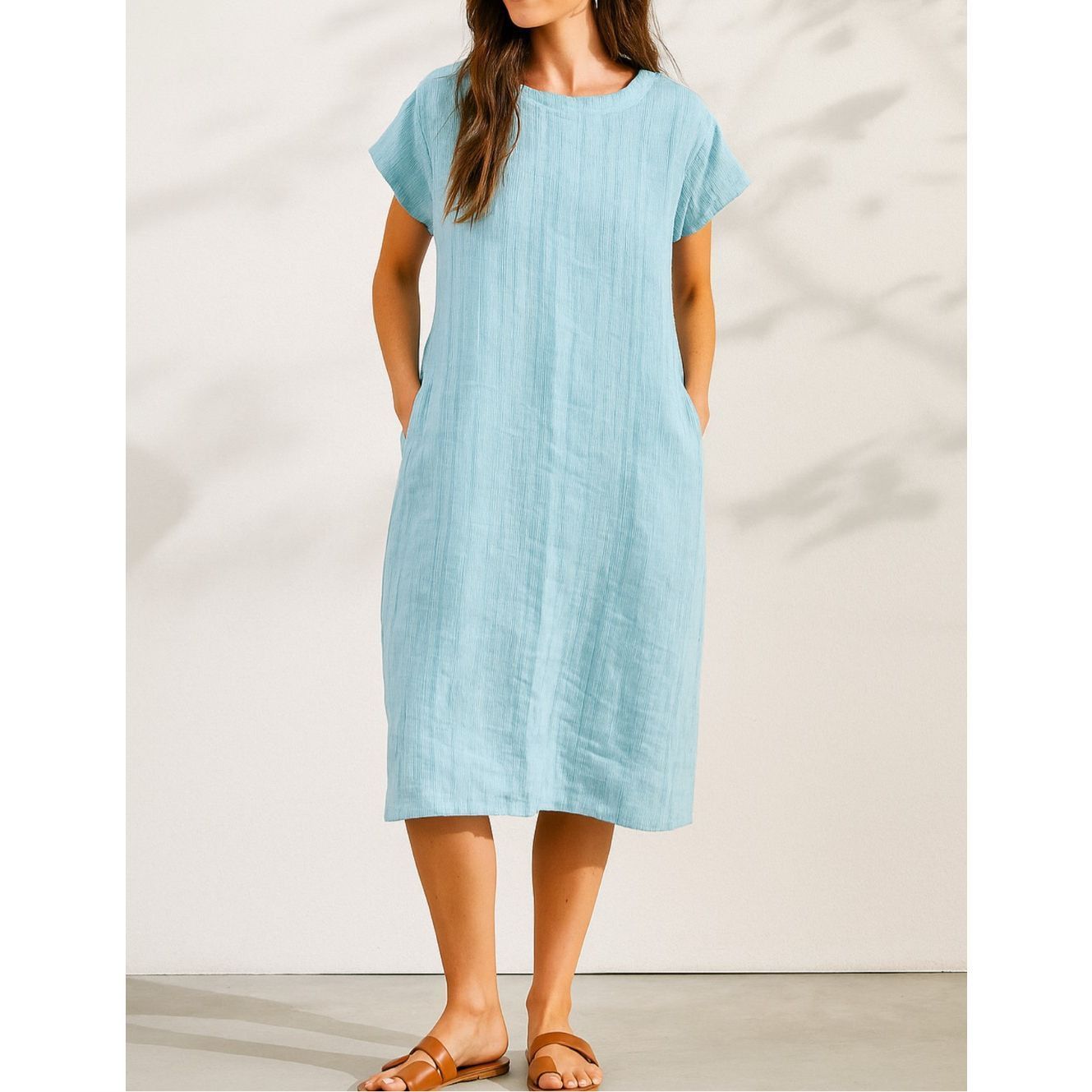 FLAX Flax NWOT linen dress pockets short sleeve crew neck size me Size M / US 6-8 / IT 42-44 - 1 Thumbnail