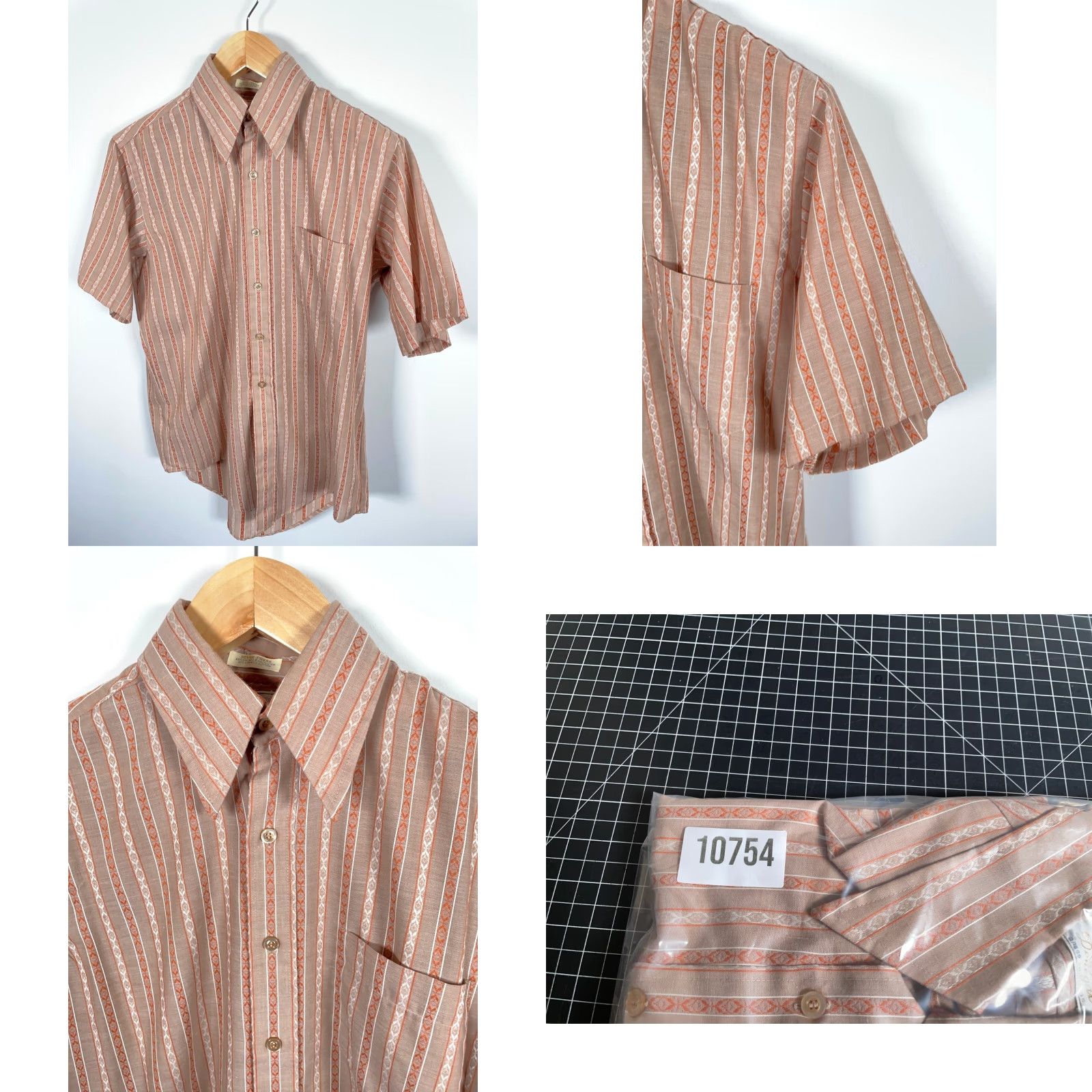 Vintage VINTAGE Donegal Shirt Mens Large Brown Geometric Stripe Cotton Blend Big Collar Shirt Size US L / EU 52-54 / 3 - 8 Thumbnail