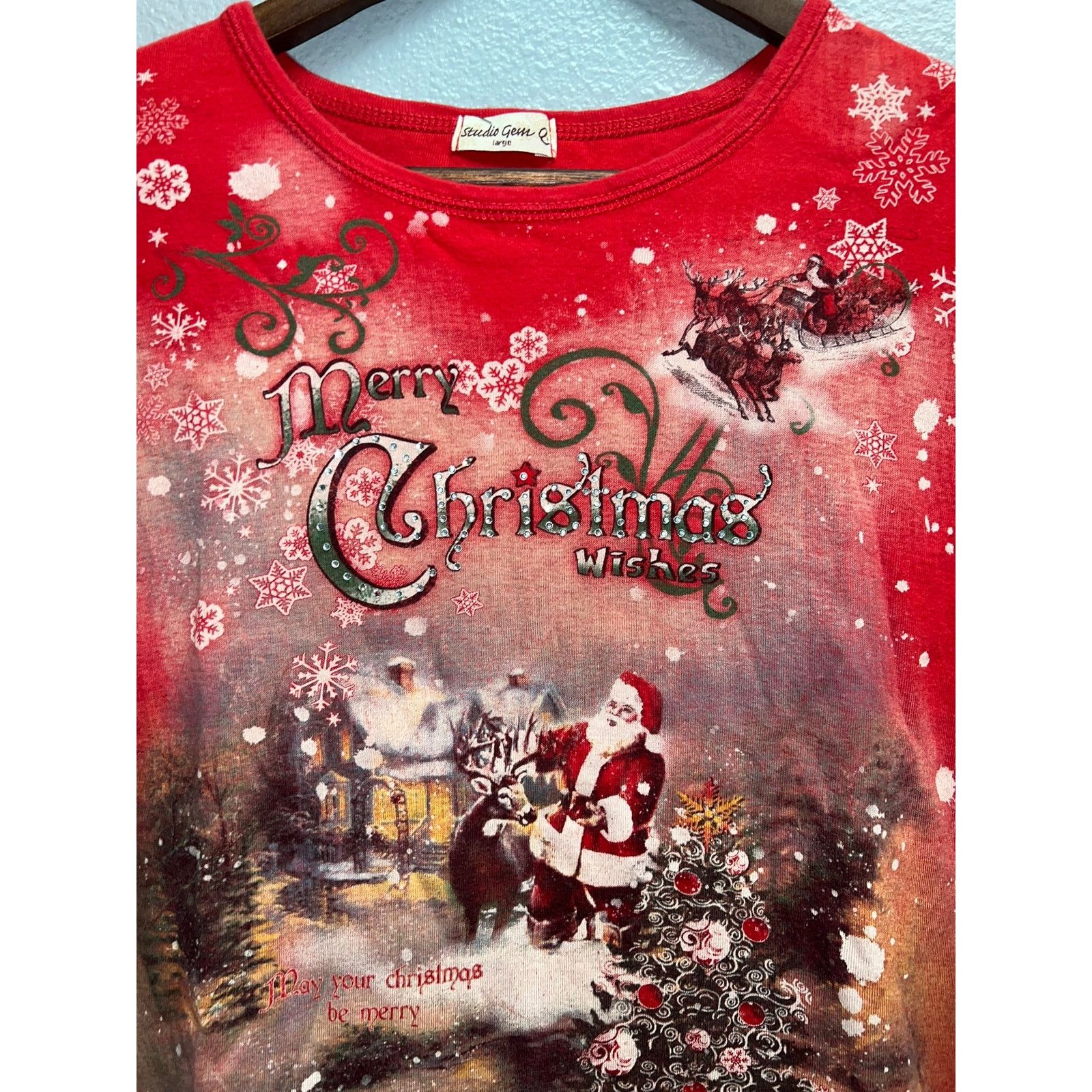 Vintage Womens Studio Gem Christmas Shirt Long Sleeve Top Red Tee L Size L / US 10 / IT 46 - 2 Thumbnail