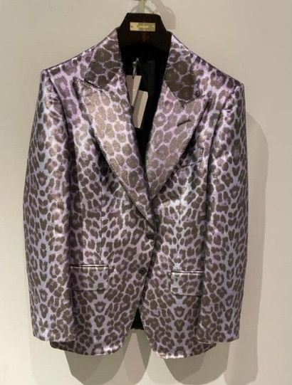 Image of Tom Ford O1W1Db10124 Leopard Blazer In Purple Brown, Men's (Size Small)