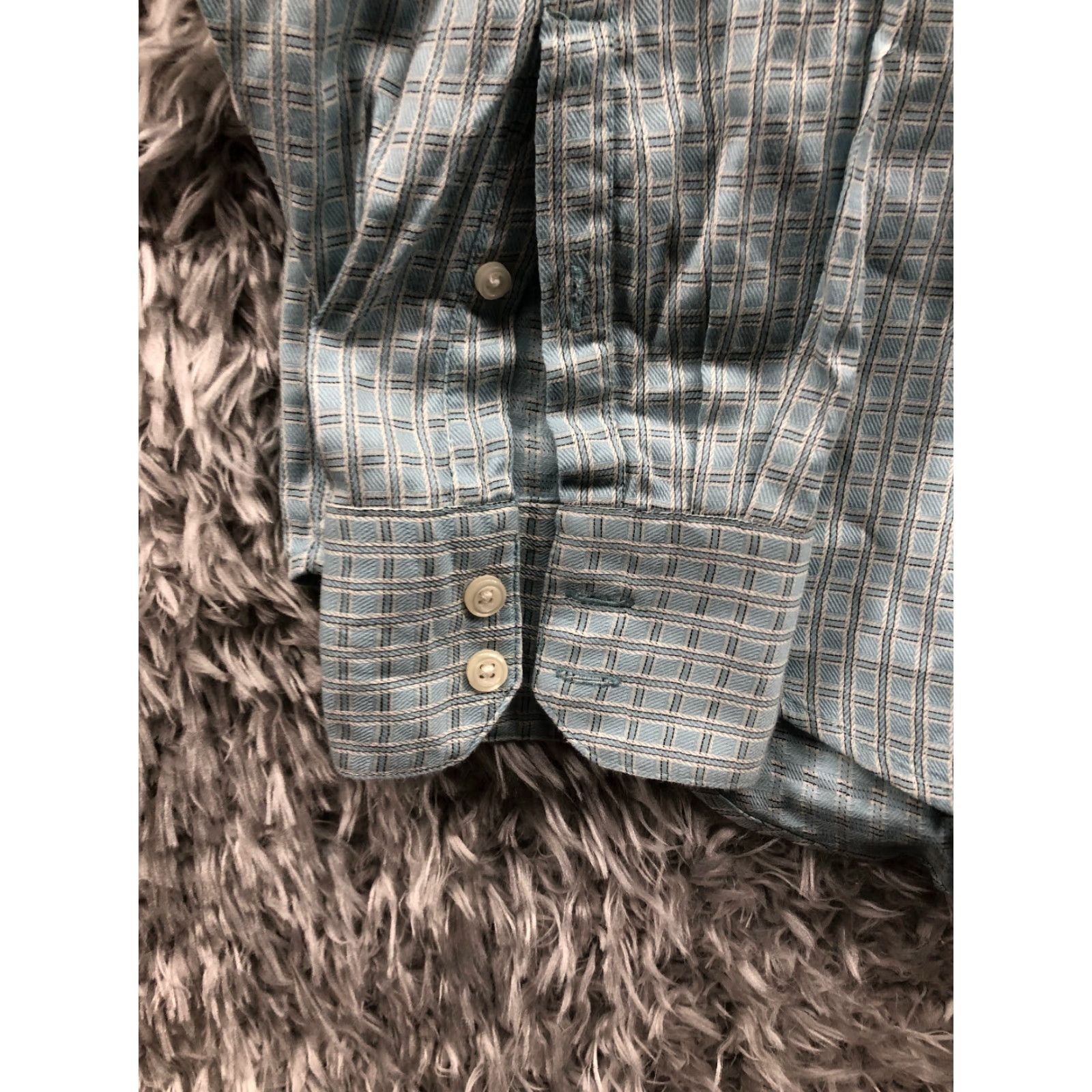 Geoffrey Beene Geoffrey Beene Shirt XL Mens Light Blue Long Sleeve Spread Collar Button-Up Regular Fit Plaid Navy Blue Accessories Logo Embroidered Size US XL / EU 56 / 4 - 2 Thumbnail