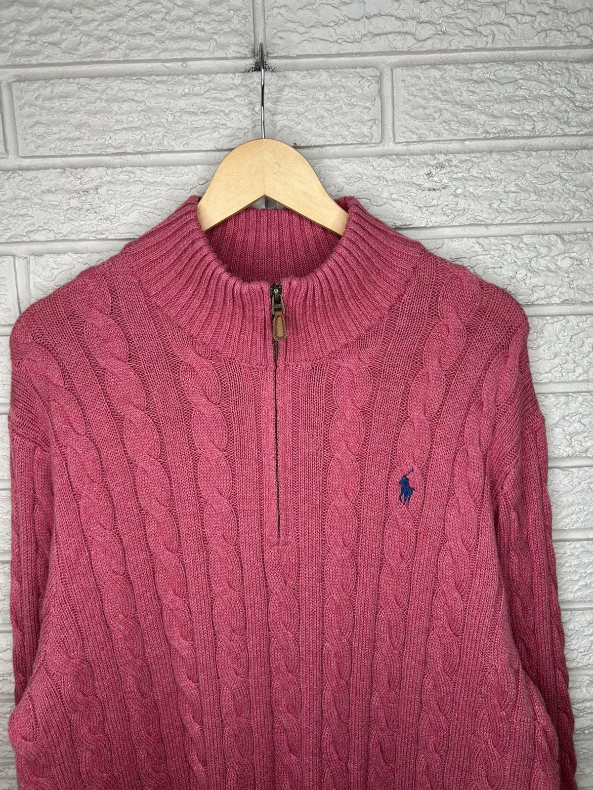 Polo Ralph Lauren Polo Ralph Lauren Pink Quarter Zip Cable Knit Sweater Size US XL / EU 56 / 4 - 2 Thumbnail