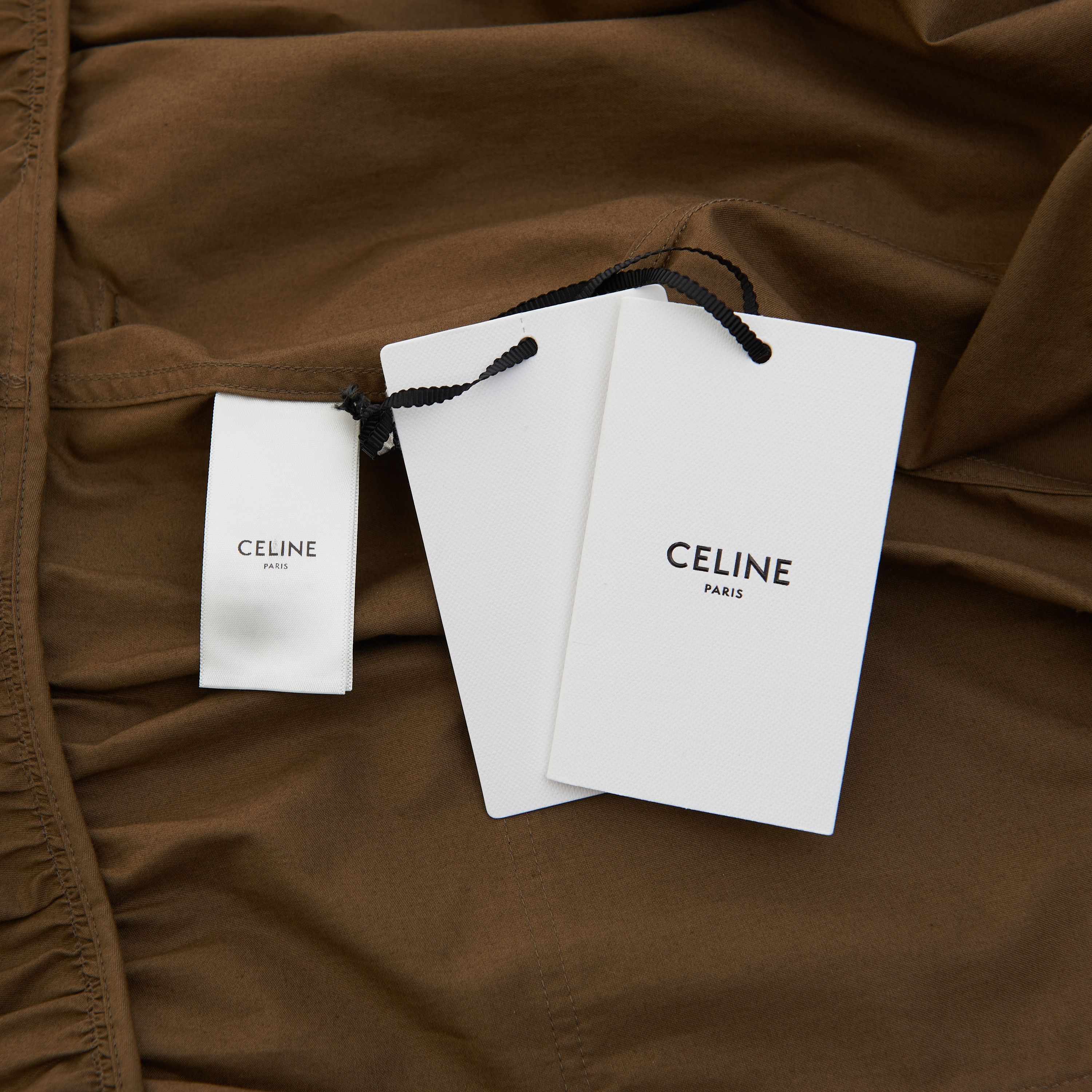Celine Short-Sleeved Safari Dress In Olive Green Cotton Twill Size XL / US 12-14 / IT 48-50 - 9 Thumbnail