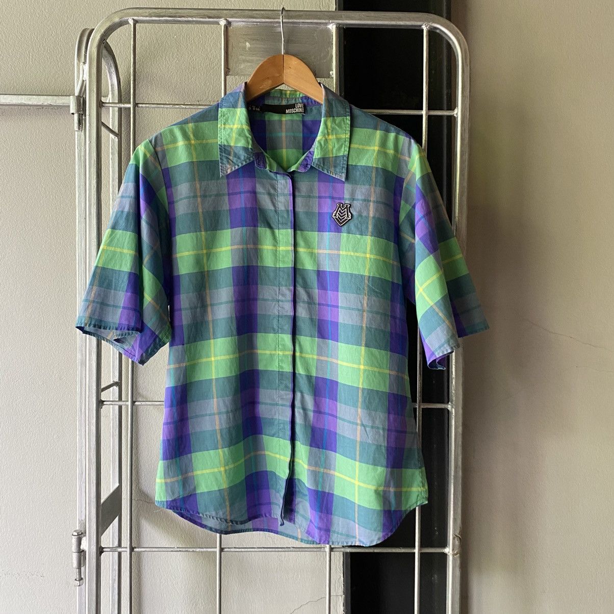 Love Moschino Love Moschino Green and Purple Plaid Short Sleeve Shirt Size M / US 6-8 / IT 42-44 - 9 Thumbnail