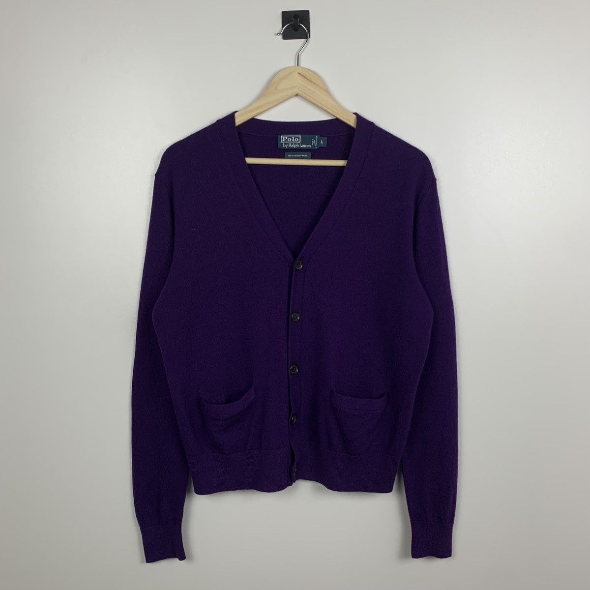 Polo Ralph Lauren Vintage Polo Ralph Lauren Merino Wool Cardigan Purple 90's Size US L / EU 52-54 / 3 - 1 Thumbnail