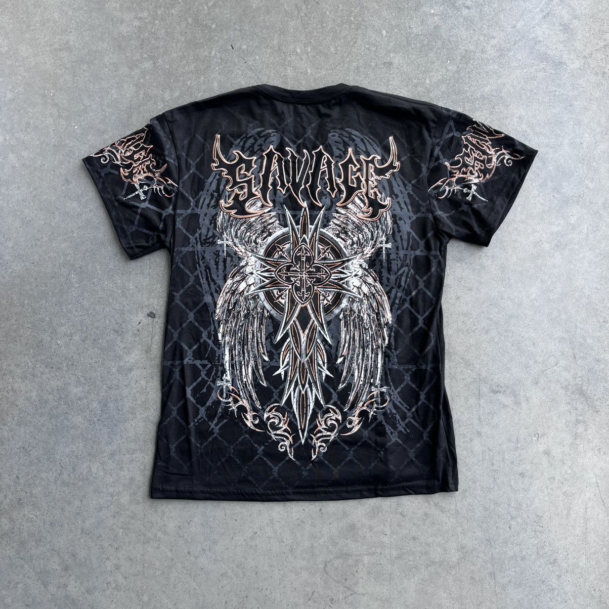 Vintage Vintage Affliction Style Orange and Black Skull Print Cross Size US L / EU 52-54 / 3 - 1 Thumbnail