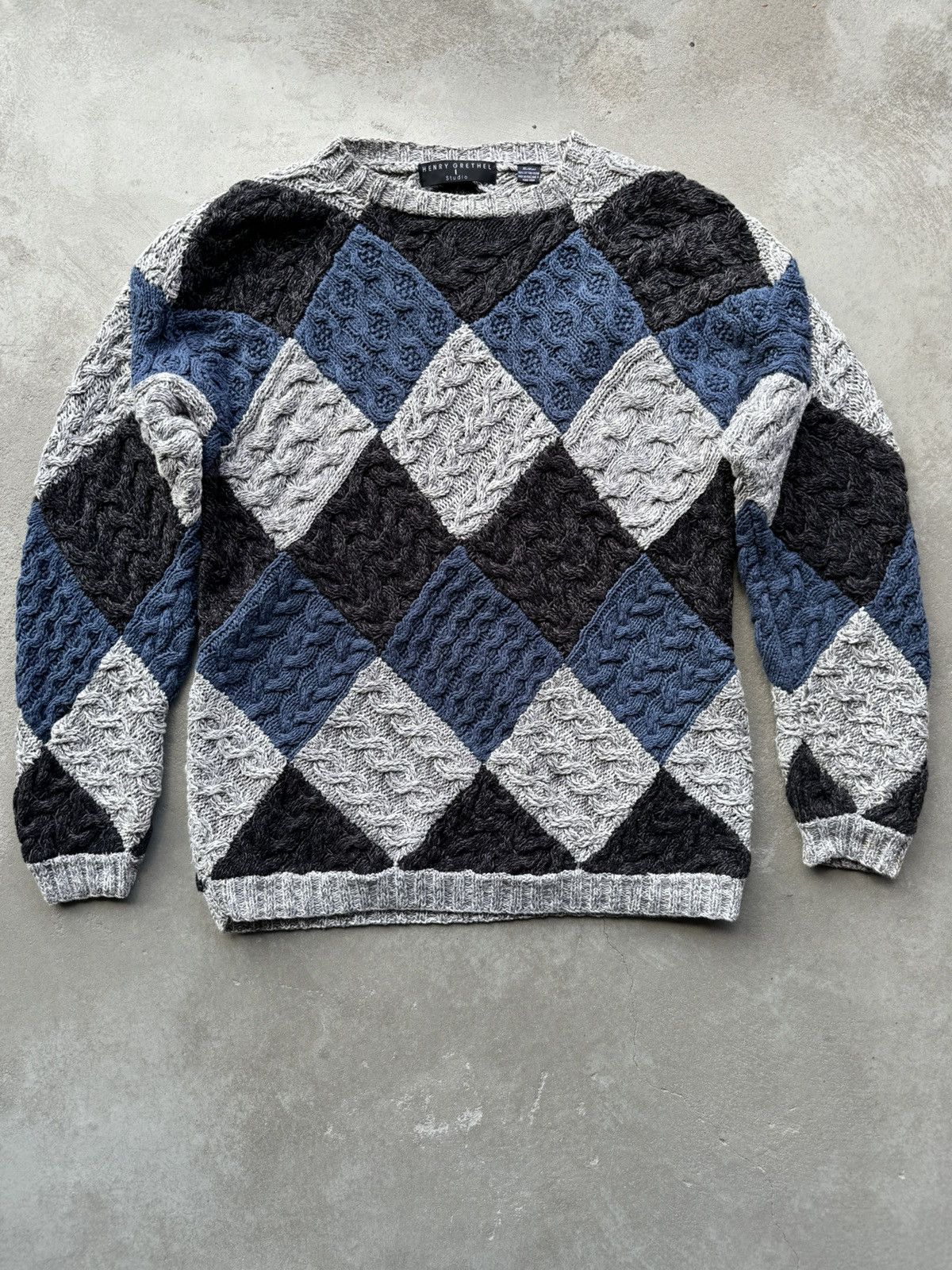 image of Coloured Cable Knit Sweater x Henry Grethel Vintage Handknit Cable Henry Grethel Studio Knit Sweate