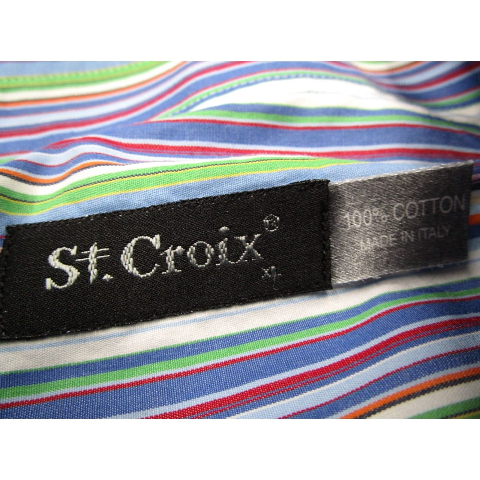 Vintage St. Croix Mens Blue Striped Long Sleeve Dress Shirt XL Cotton Made in Italy Size 46R - 3 Thumbnail