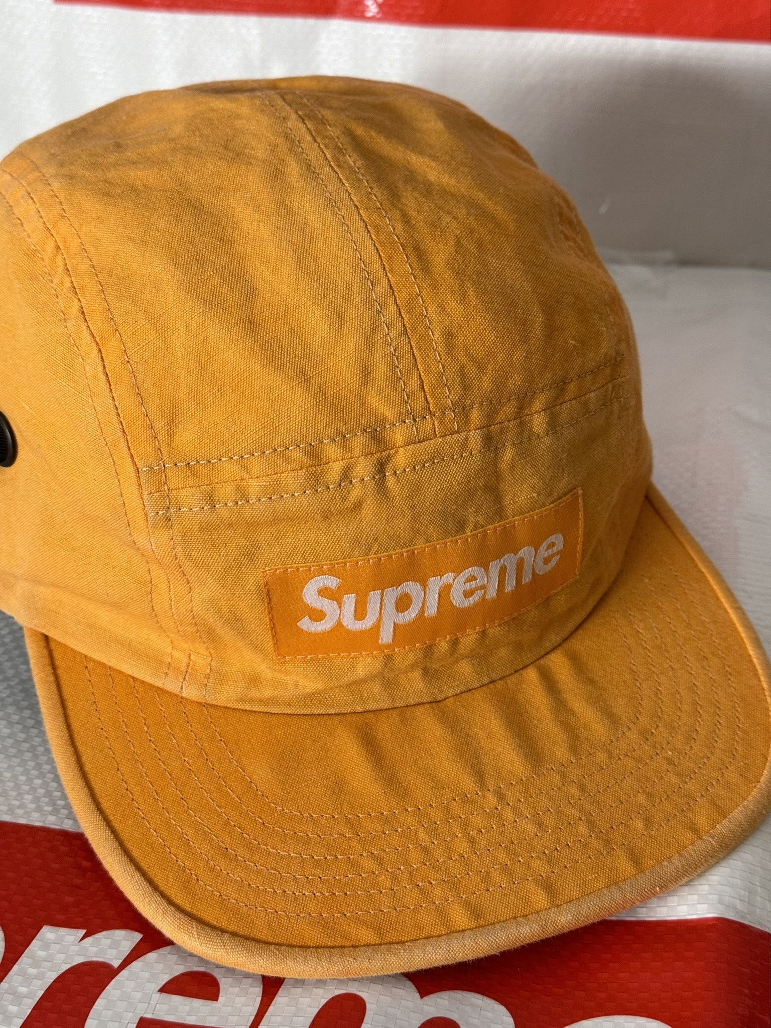 Supreme Washed Linen Camp Cap Gold ss 19