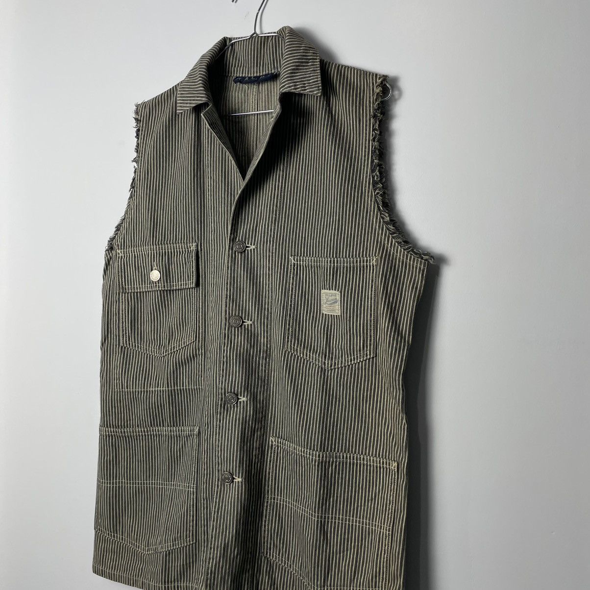Ralph Lauren Vintage RL Polo Hickory Work Chore Jacket Cut Out Sleeves Size US M / EU 48-50 / 2 - 2 Thumbnail