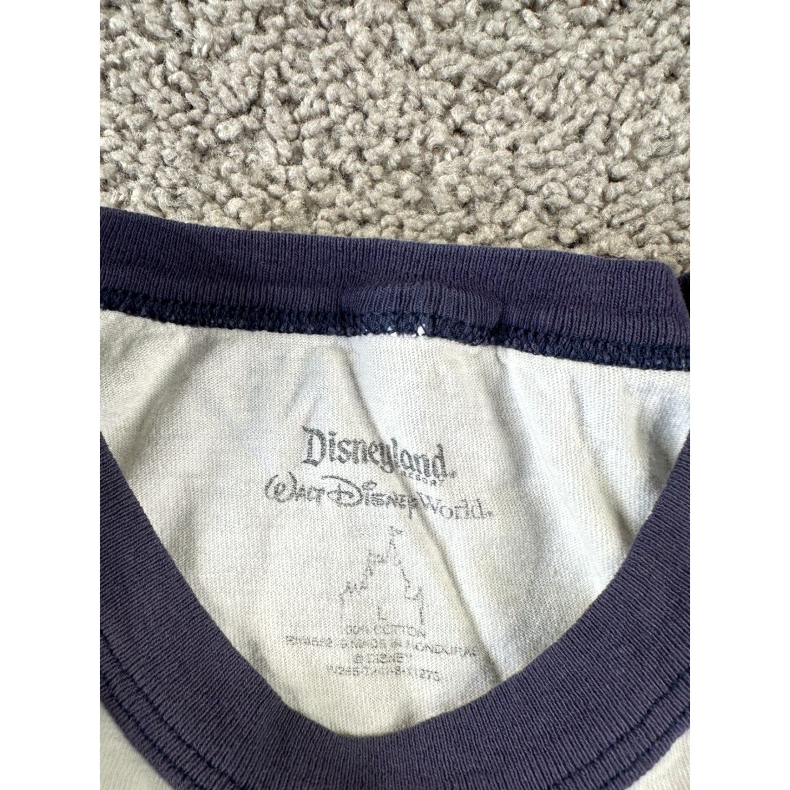 Disney Disney Shirt Mens Large White Blue Ringer Mickey Dinseyland Theme Park FLAW Size US L / EU 52-54 / 3 - 6 Thumbnail