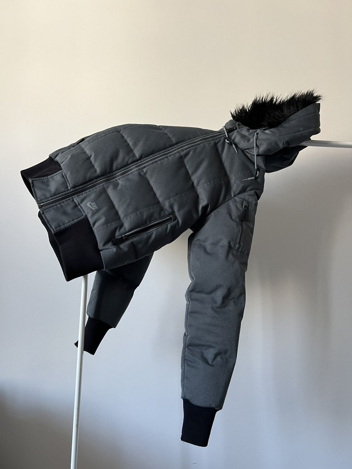 Nike Vintage Nike Faded Bomber Fur Fuzzy Multi Pocket Jacket MA-1 Size S / US 4 / IT 40 - 6 Thumbnail