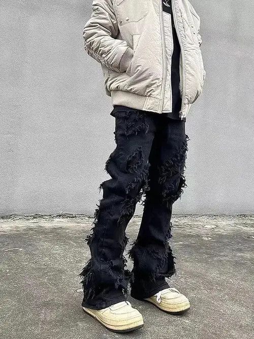 Japanese Brand × Jean High street black raw edge ripped jeans Size US 32 / EU 48 - 3 Thumbnail