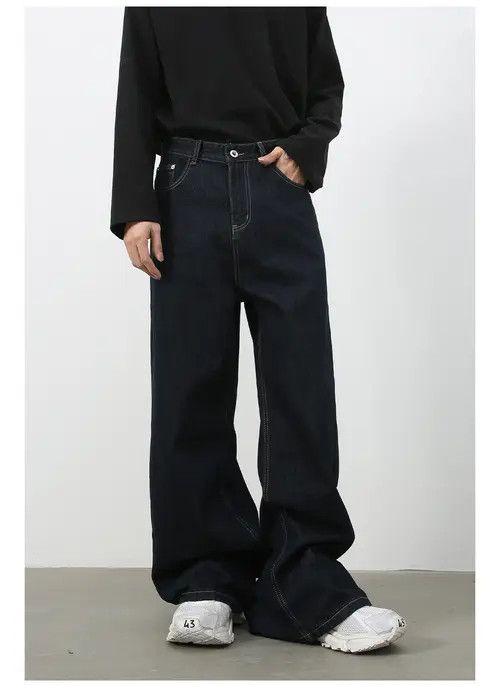 Japanese Brand × Jean Dark blue wide-leg casual American loose versatile jeans men Size US 34 / EU 50 - 4 Thumbnail