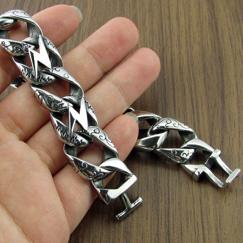Jewelry 22CM 316L Stainless Steel Lightning Bolt Symbol Bracelet Size ONE SIZE - 3 Thumbnail