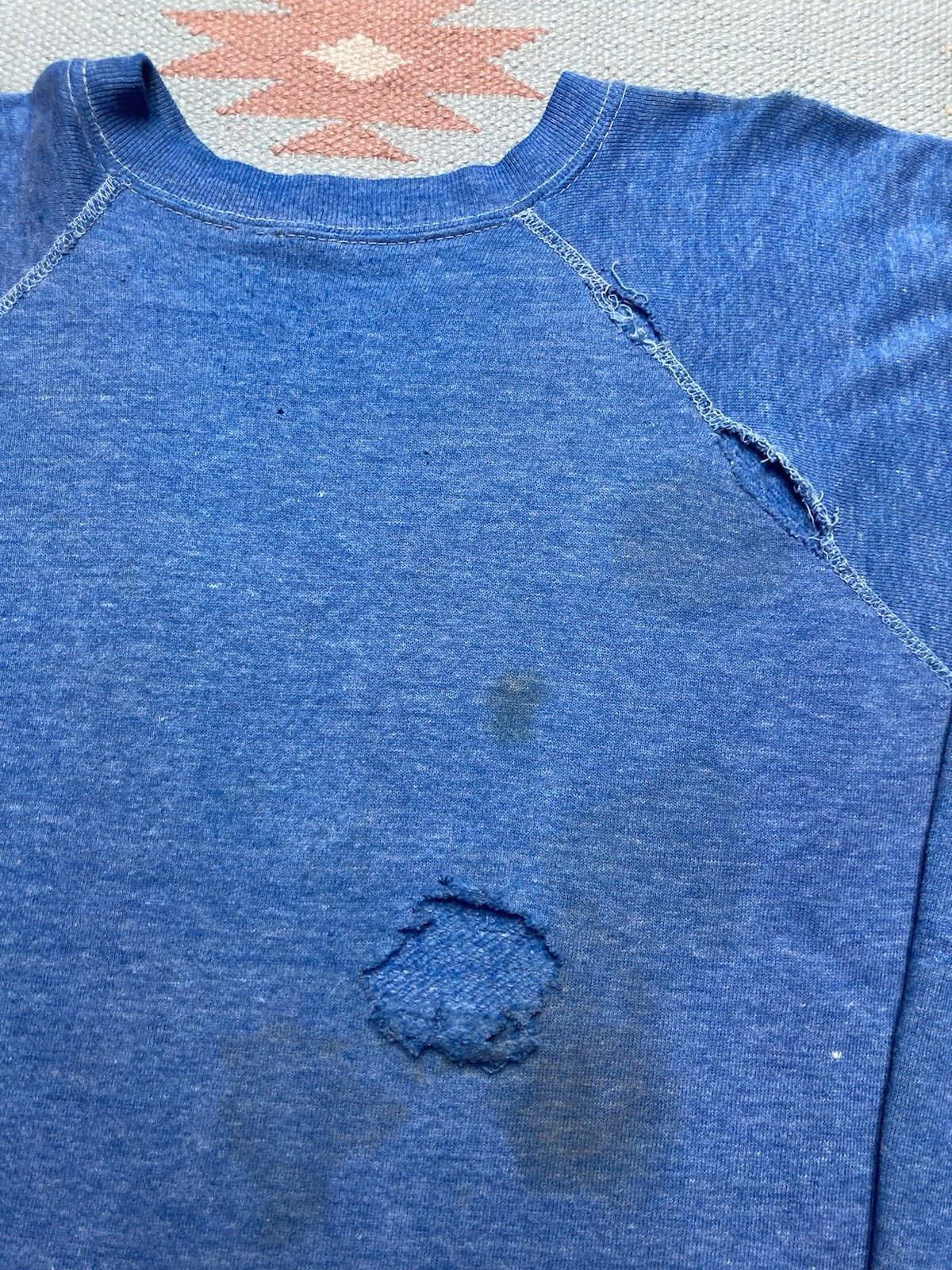 Vintage 70s crewneck sweatshirt heather blue distressed whooped XL Size US XL / EU 56 / 4 - 8 Thumbnail