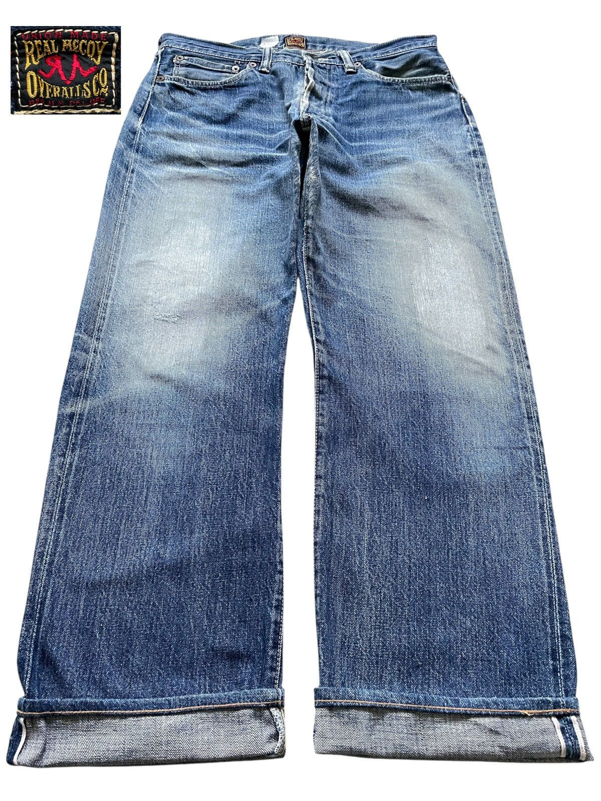The Real McCoy's Vintage 80s Real Mc Coy Selvedge Distressed Loose Baggy Jean Size US 33 - 1 Thumbnail