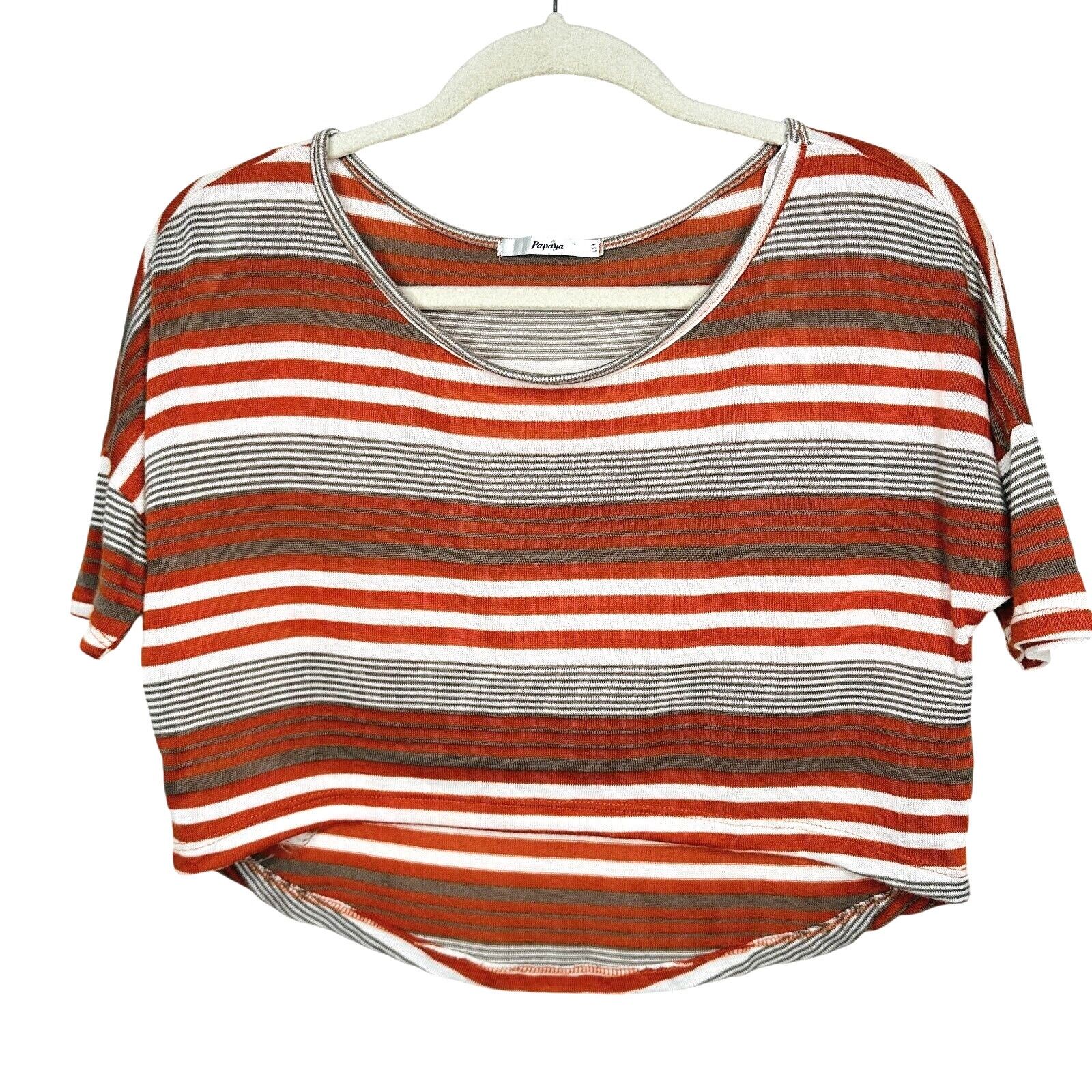 Other Papaya Casual Striped Short Sleeve Crop Scoop Neck Tee M Size M / US 6-8 / IT 42-44 - 14 Thumbnail