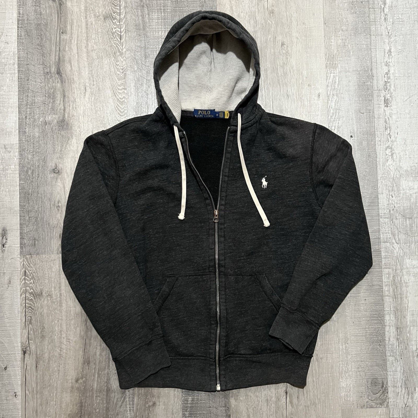 Polo Ralph Lauren Hoodie M Full Zip Gray Fleece Thermal
