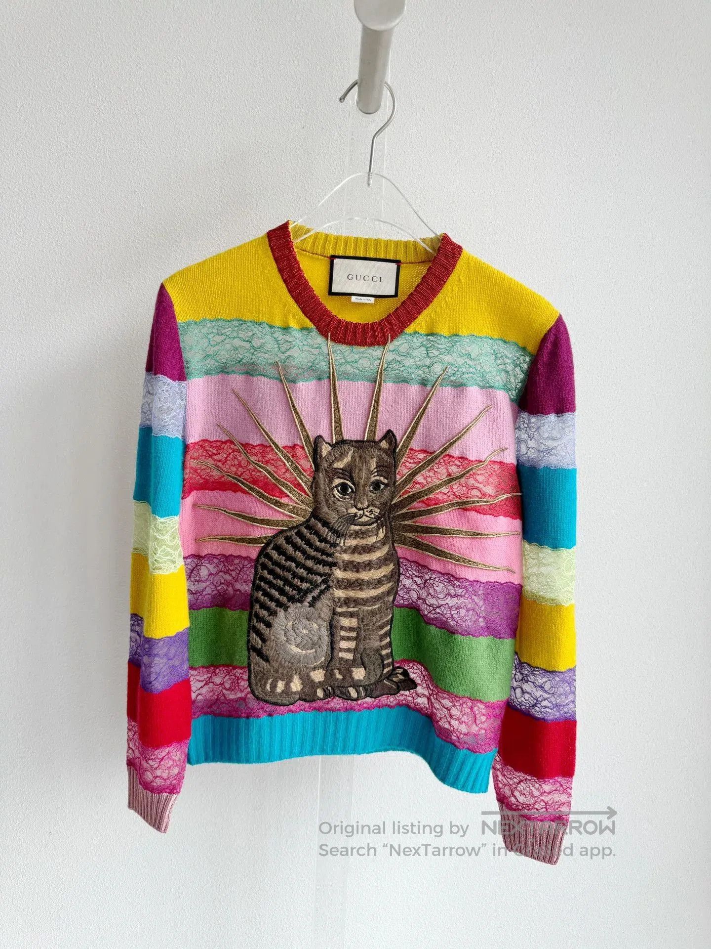 Gucci Gucci Embroidered Cat Stripe Lace Sweater. Size S / US 4 / IT 40 - 2 Thumbnail