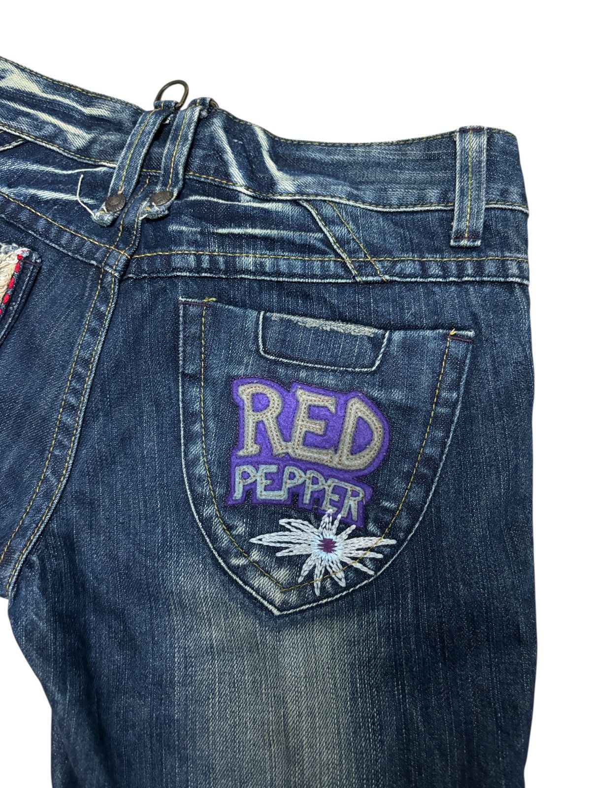 Japanese Brand Y2K Red Pepper Wide Flare Denim Jeans Size 30" / US 8 / IT 44 - 3 Thumbnail
