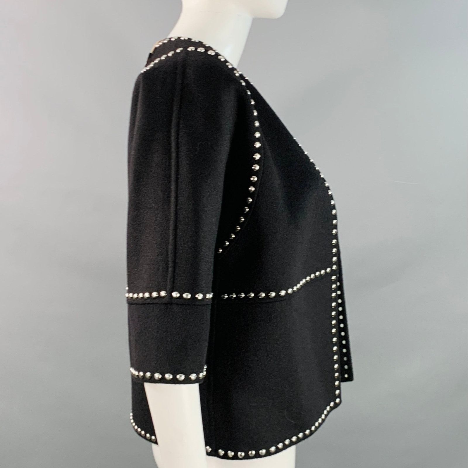 Michael Kors 2 Black Wool Angora Studded Open Front Cropped Jacket Size XS / US 0-2 / IT 36-38 - 3 Thumbnail