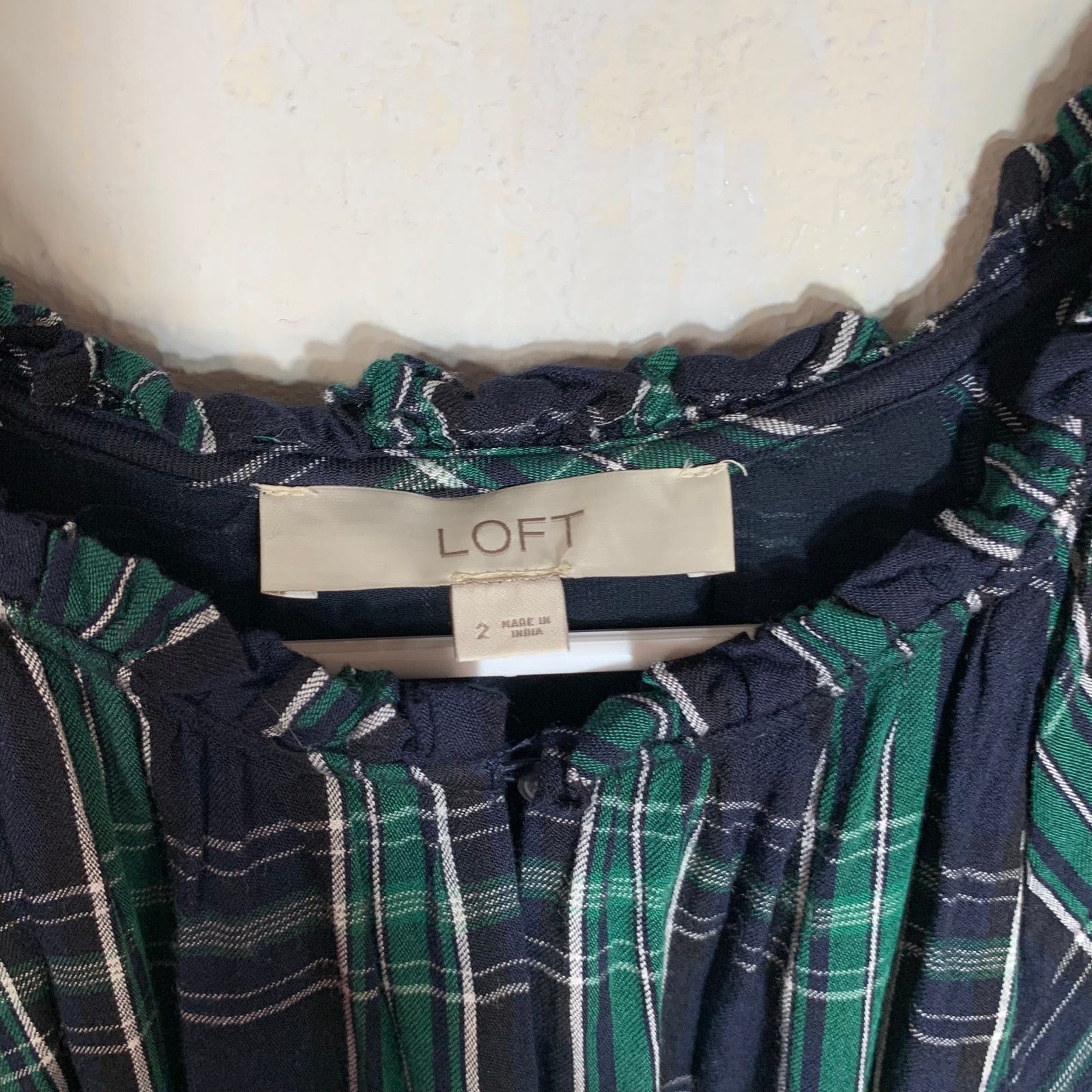 Loft LOFT Dress Blue Green Plaid Short Sleeve Size 2 Size XS / US 0-2 / IT 36-38 - 3 Thumbnail