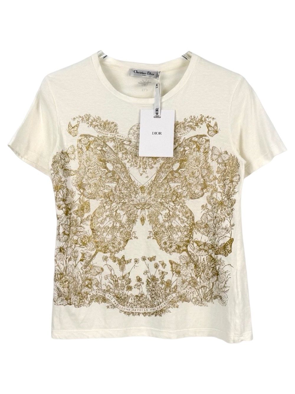 Dior Gold Butterfly Print T-Shirt Size S in White, Women's