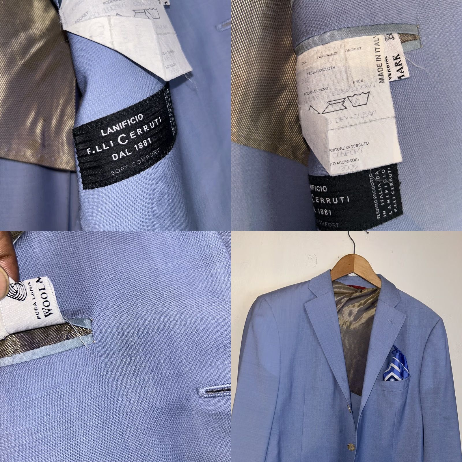 Vintage GINO SARTORE Blazer Jacket Wool Solid Sky Blue Single-Breasted Button-Down Wool Lining Regular Men EUC 52 Size 52 Gray Vintage No Size 52R - 8 Thumbnail