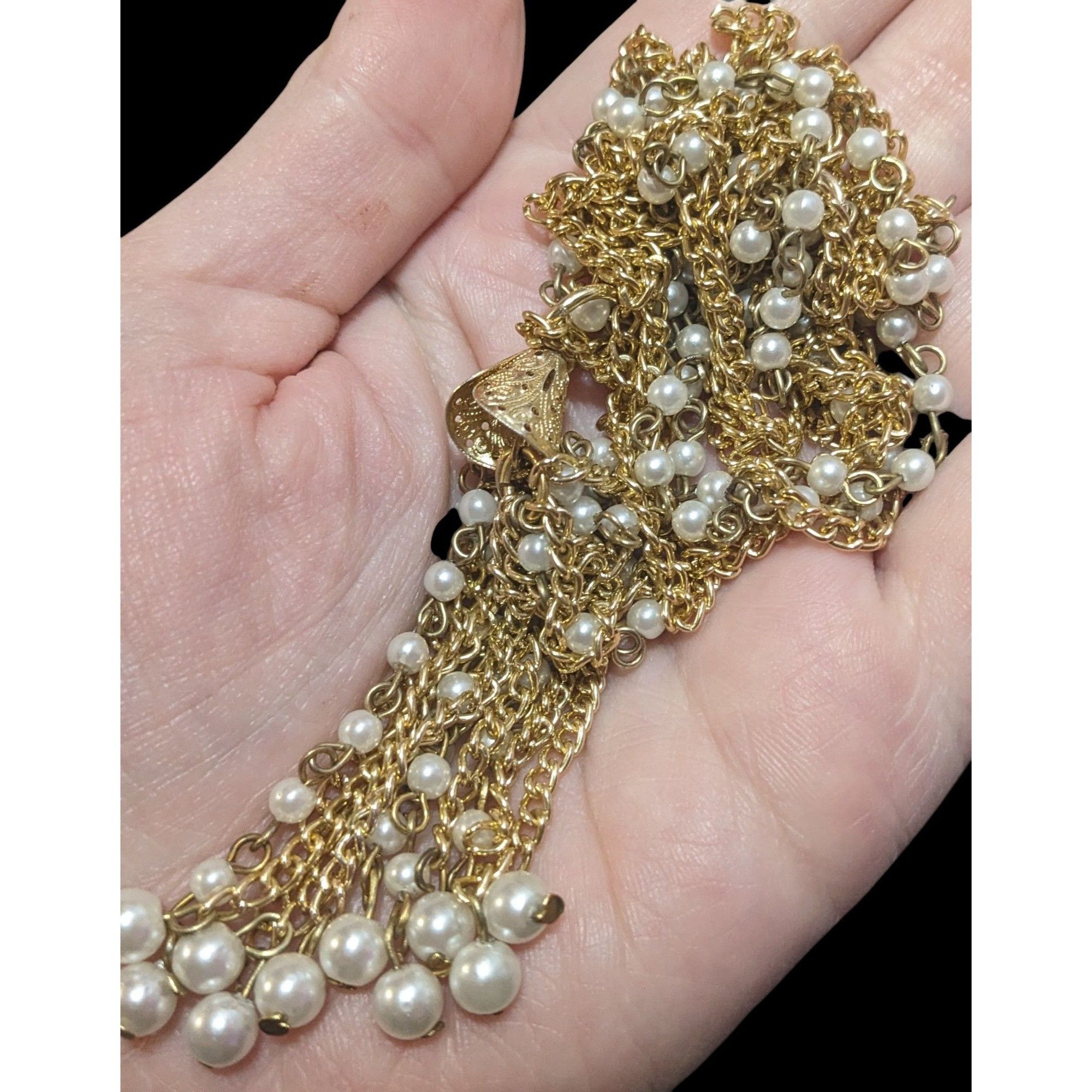 Other Gold Tone Faux Pearl Multistrand Tassel Necklace Size ONE SIZE - 7 Thumbnail