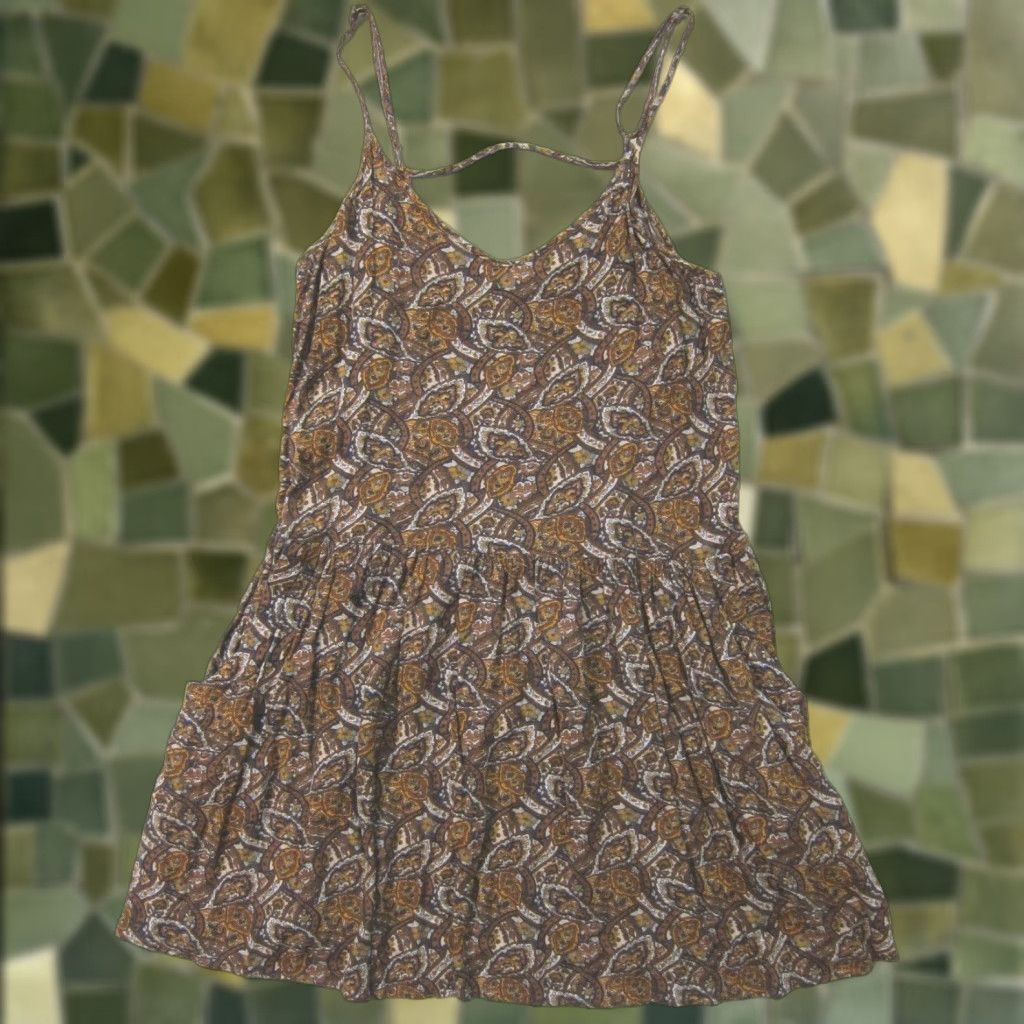 American Eagle Outfitters VINTAGE American Eagle Outfitters Dress Pocket Floral Paisley 100% Rayon Brown Yellow M Women Sleeveless Pockets Size M / US 6-8 / IT 42-44 - 1 Thumbnail