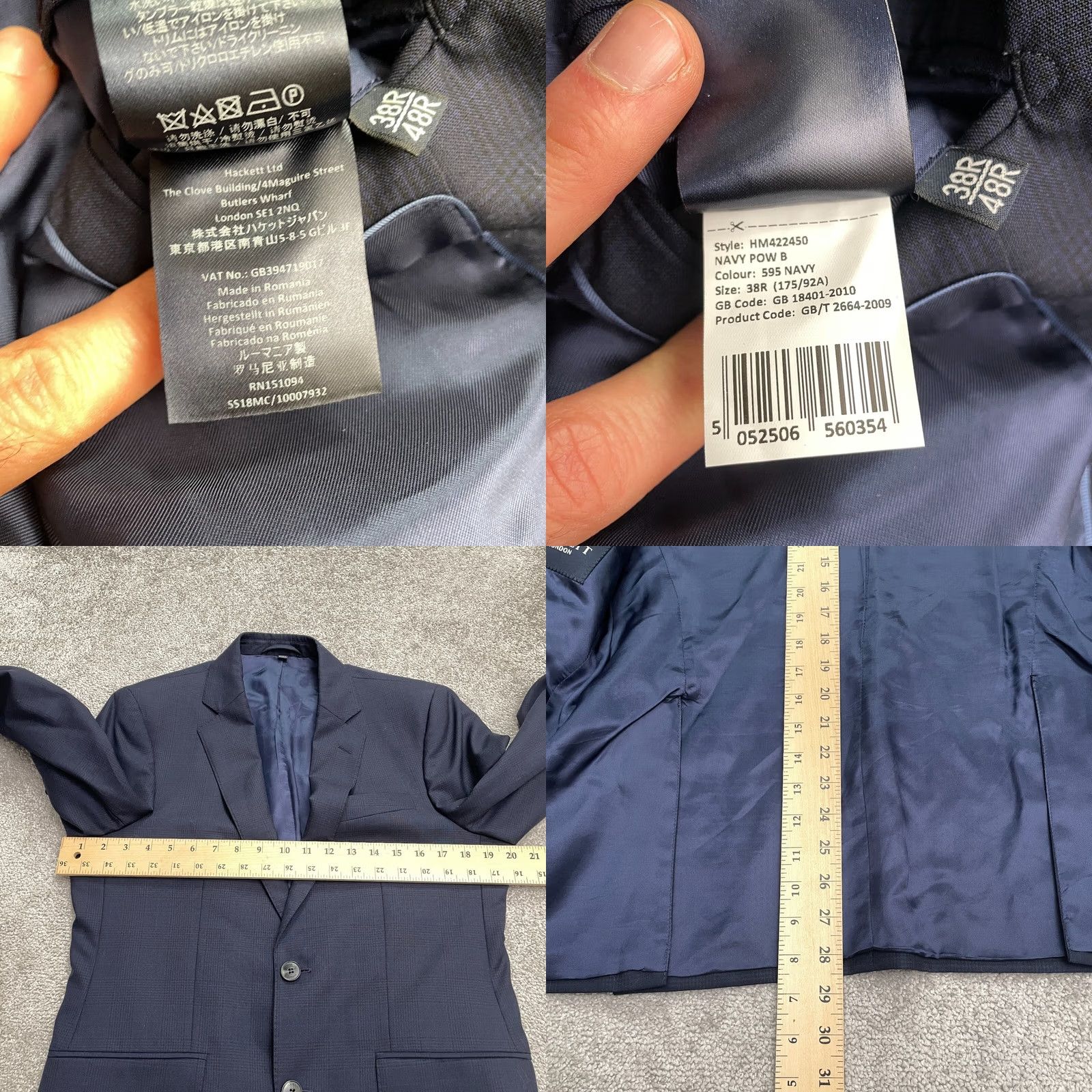 Hackett Hackett London Mens Blazer Suit Jacket 38R Navy Blue Plaid Wool Premium May Fair Size 38R - 9 Thumbnail