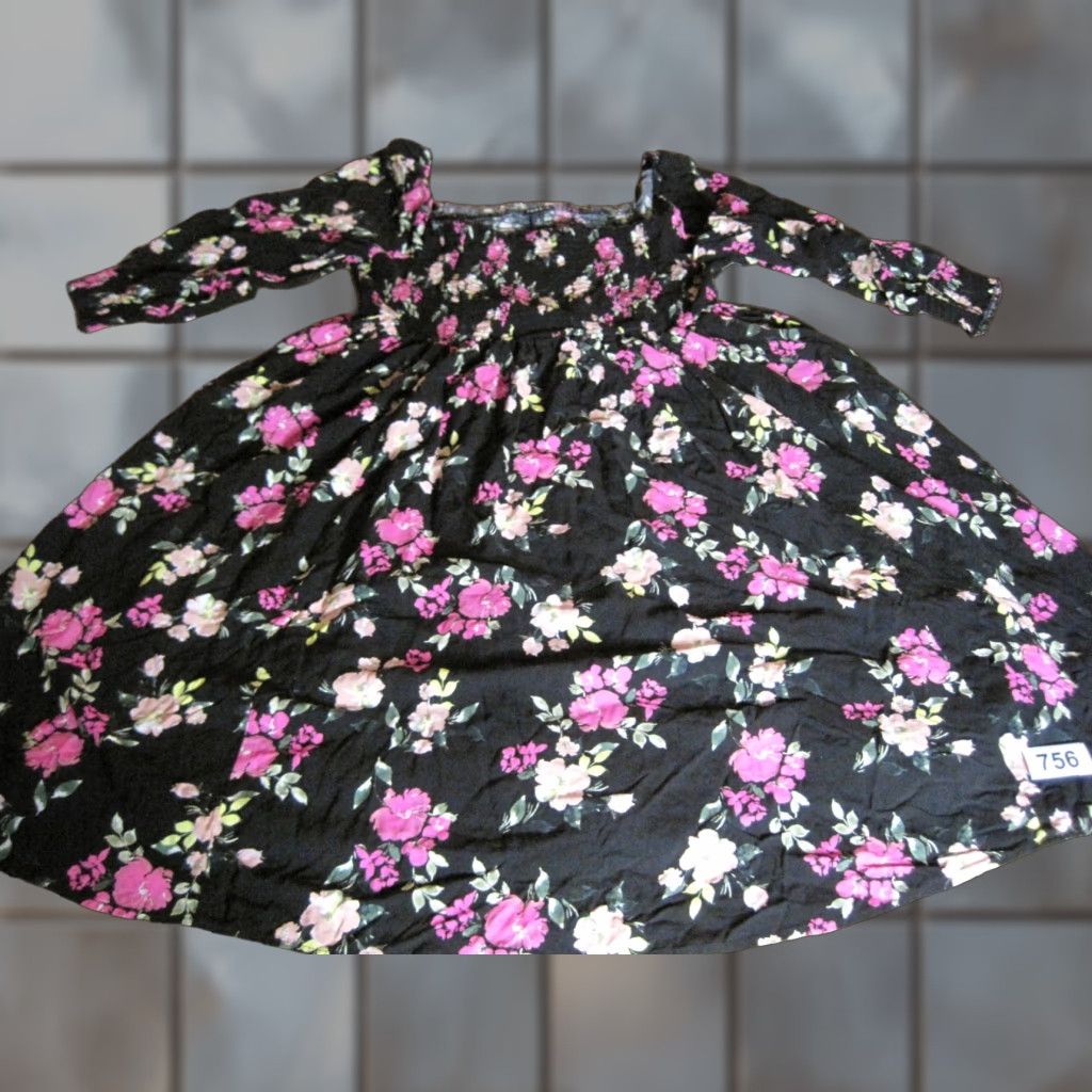 Torrid Midi Dress Floral Smocked 3/4 Sleeve Square Neck Pink Black A-Line  Plus 2