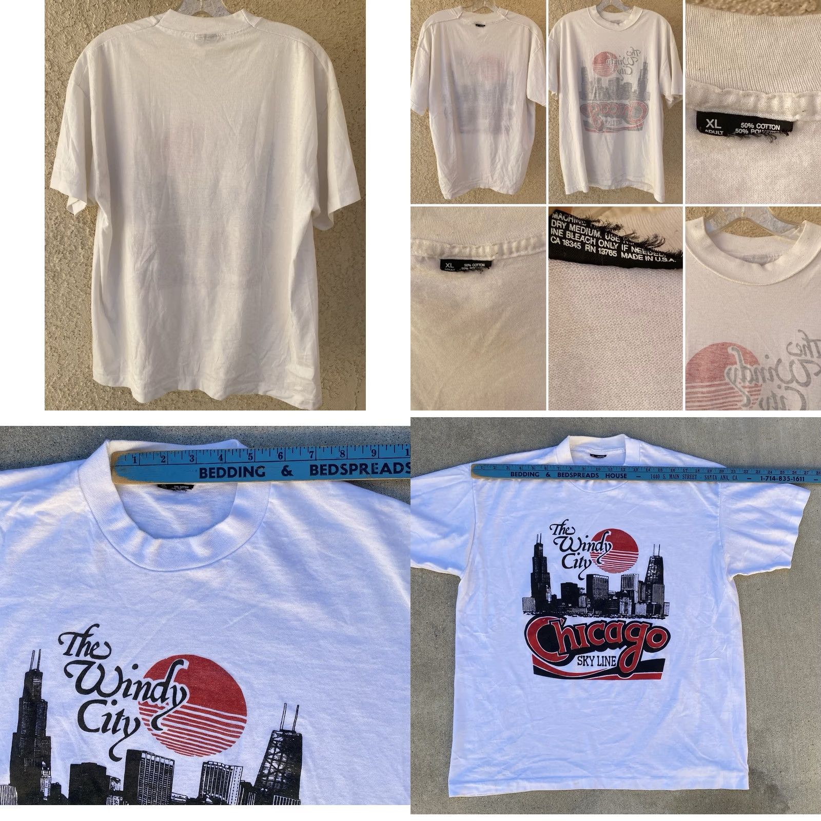 Vintage VINTAGE Chicago Windy City Skyline T-Shirt Made In USA 90s XL White Cotton Blend 50/50 Short Sleeve Crew Neck Men Mens 90s City Graphic Print Shirt Size US XL / EU 56 / 4 - 10 Thumbnail