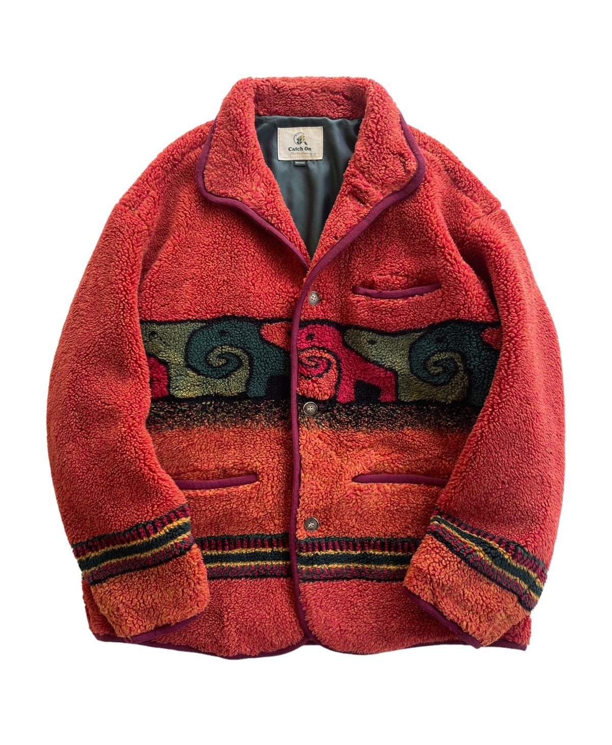 Japanese Brand Vintage 90s Catch On Printed Teddy Fleece Size US M / EU 48-50 / 2 - 1 Thumbnail