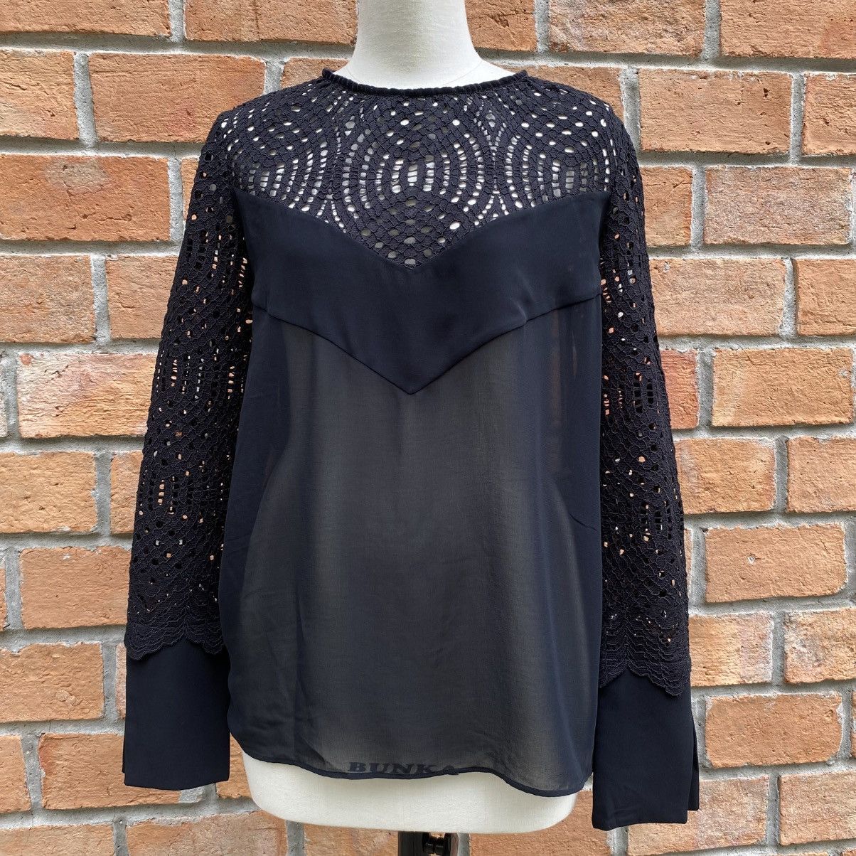 Just Cavalli Just Cavalli Black Chiffon Blouse with Knit Sleeves Size M / US 6-8 / IT 42-44 - 16 Thumbnail