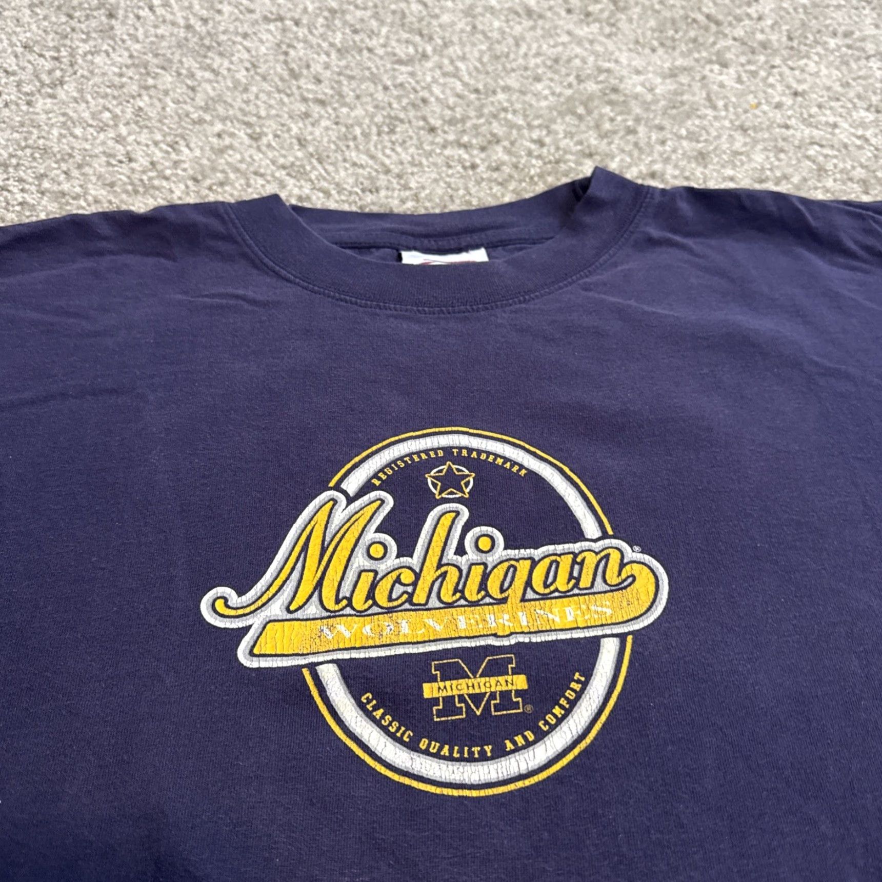 NCAA VINTAGE University of Michigan Wolverines Cadre T-Shirt Navy 90s Large Mens Blue Wolverines Size US L / EU 52-54 / 3 - 3 Thumbnail