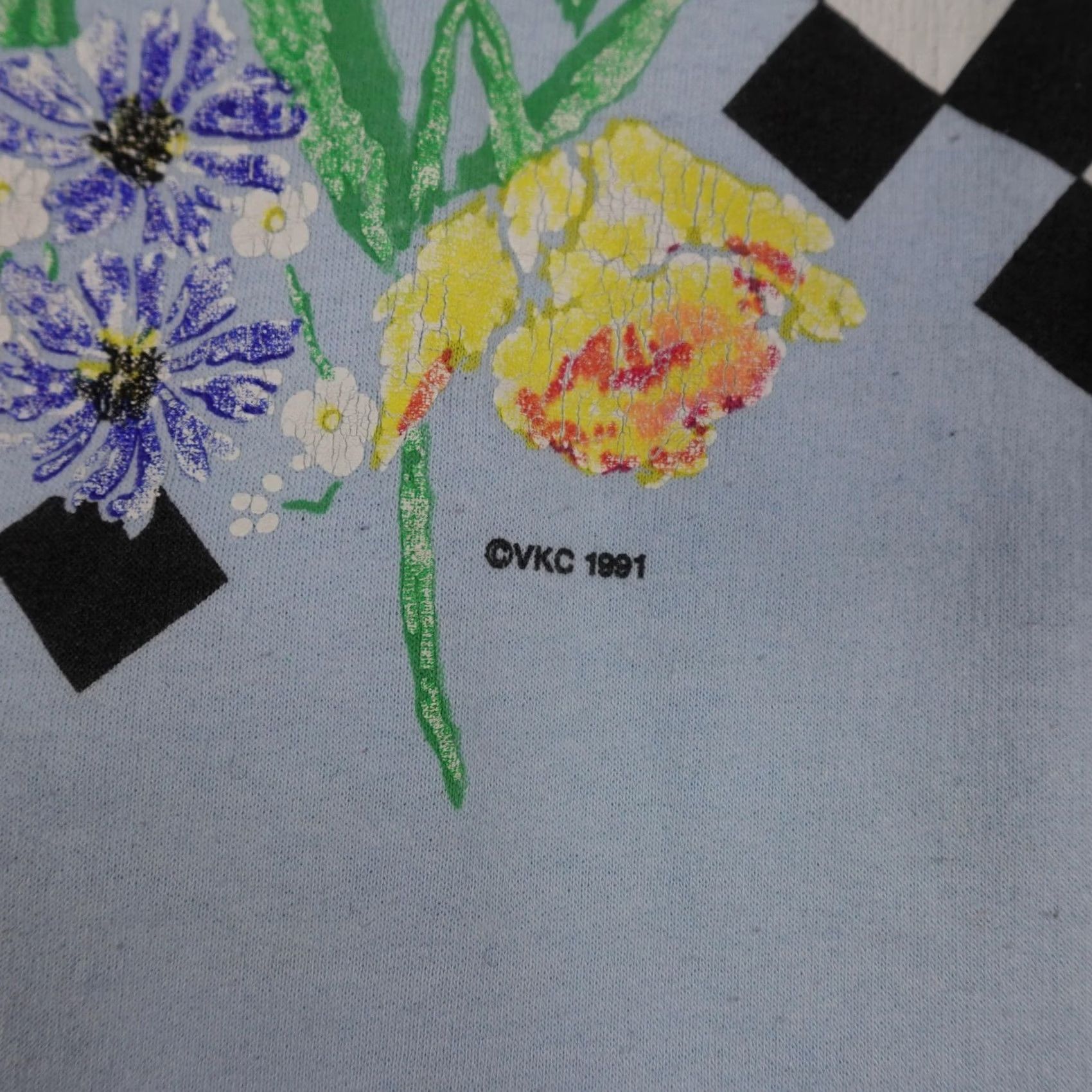 Vintage VINTAGE Briazzi Sweatshirt Womens L Blue Floral Checkerboard Graphic 90s Womens Size L / US 10 / IT 46 - 7 Thumbnail