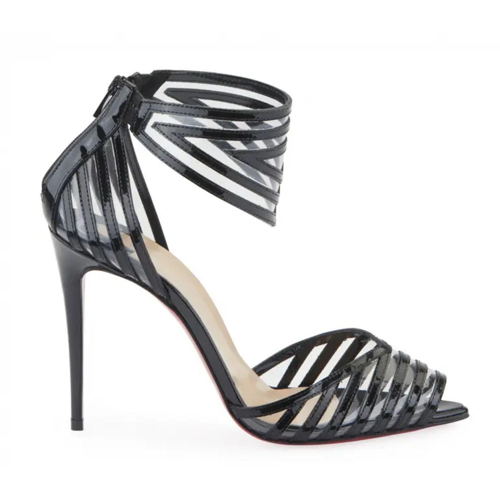 Christian Louboutin Maratena 100 Black PVC Ankle Strap Sandal Heel Pump Shoe 36 Size US 6 / IT 36 - 3 Thumbnail