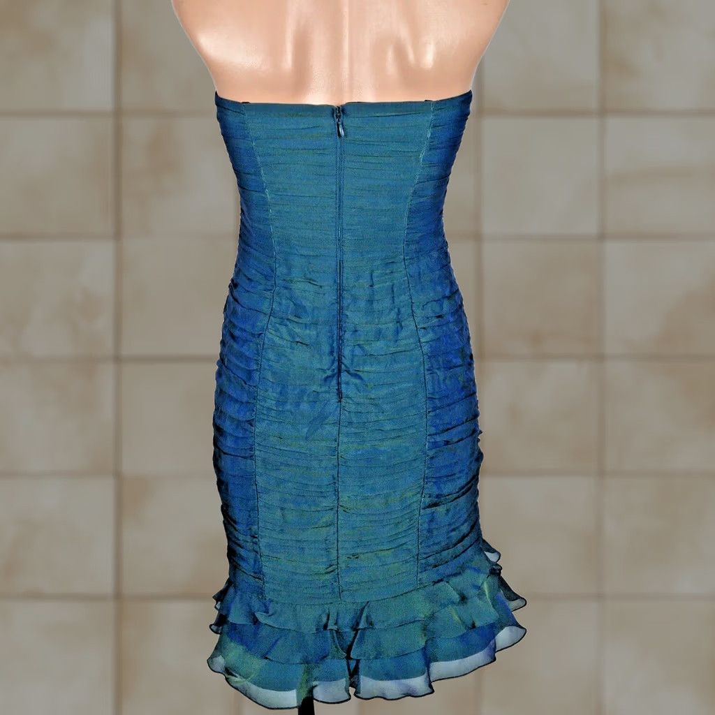 Tadashi Shoji VINTAGE TADASHI COLLECTION 100% SILK Mermaid DRESS 4 Sweetheart Ruched Ruffle Green Blue Womens Size S / US 4 / IT 40 - 1 Thumbnail