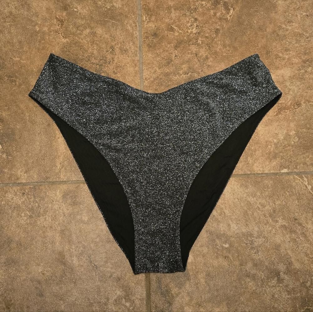 Designer Black Sparkle High Waisted VS Bikini Bottoms Size ONE SIZE - 1 Thumbnail